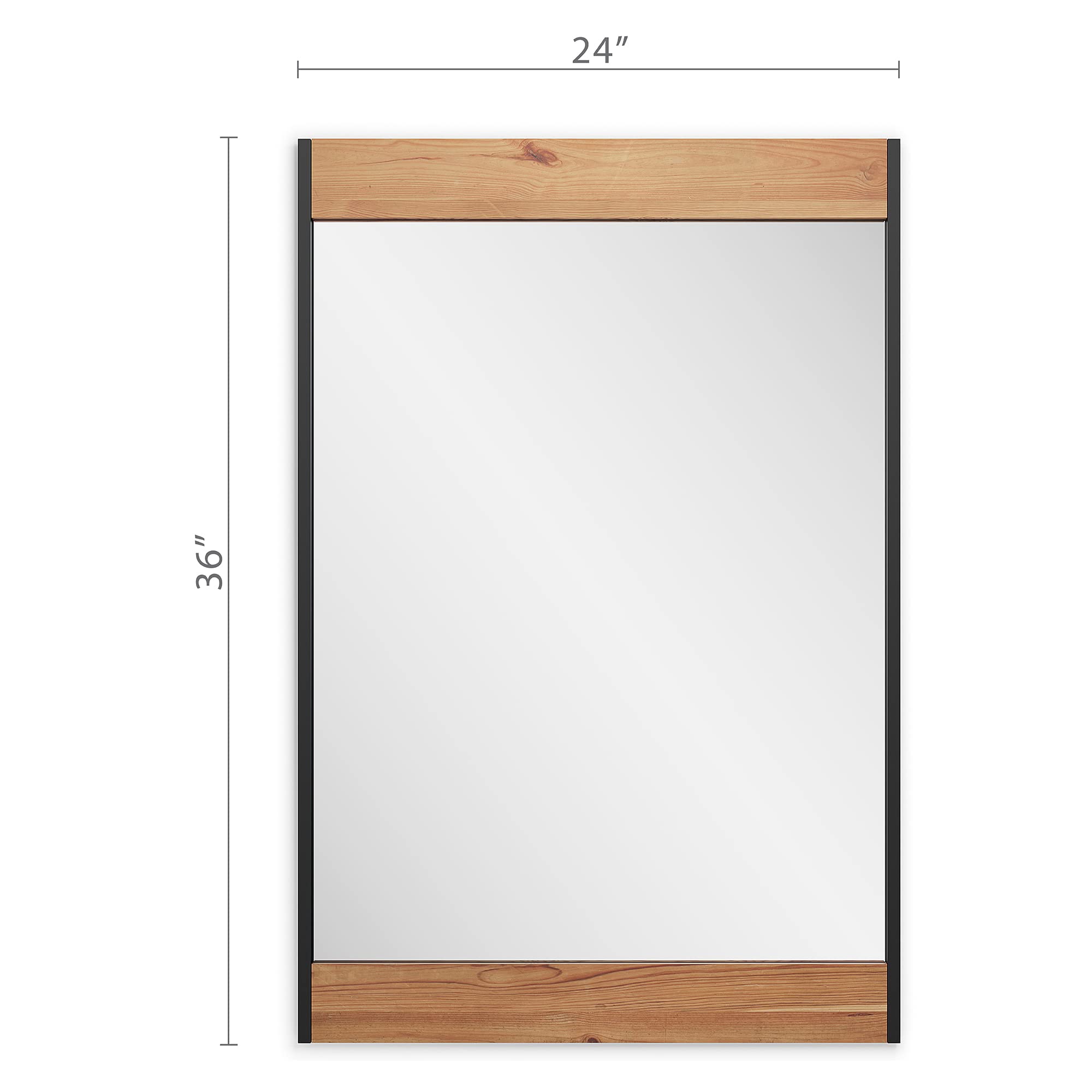 Barnyard Designs 24x36 Wooden Farmhouse Wall Mirror - Modern Rustic Metal and Wood Frame Mirror for Bathroom Vanity, Living Room, Bedroom & Entryway - Brown Distressed Finish - Perfect for Farmhouse, Industrial & Rustic Home Decor