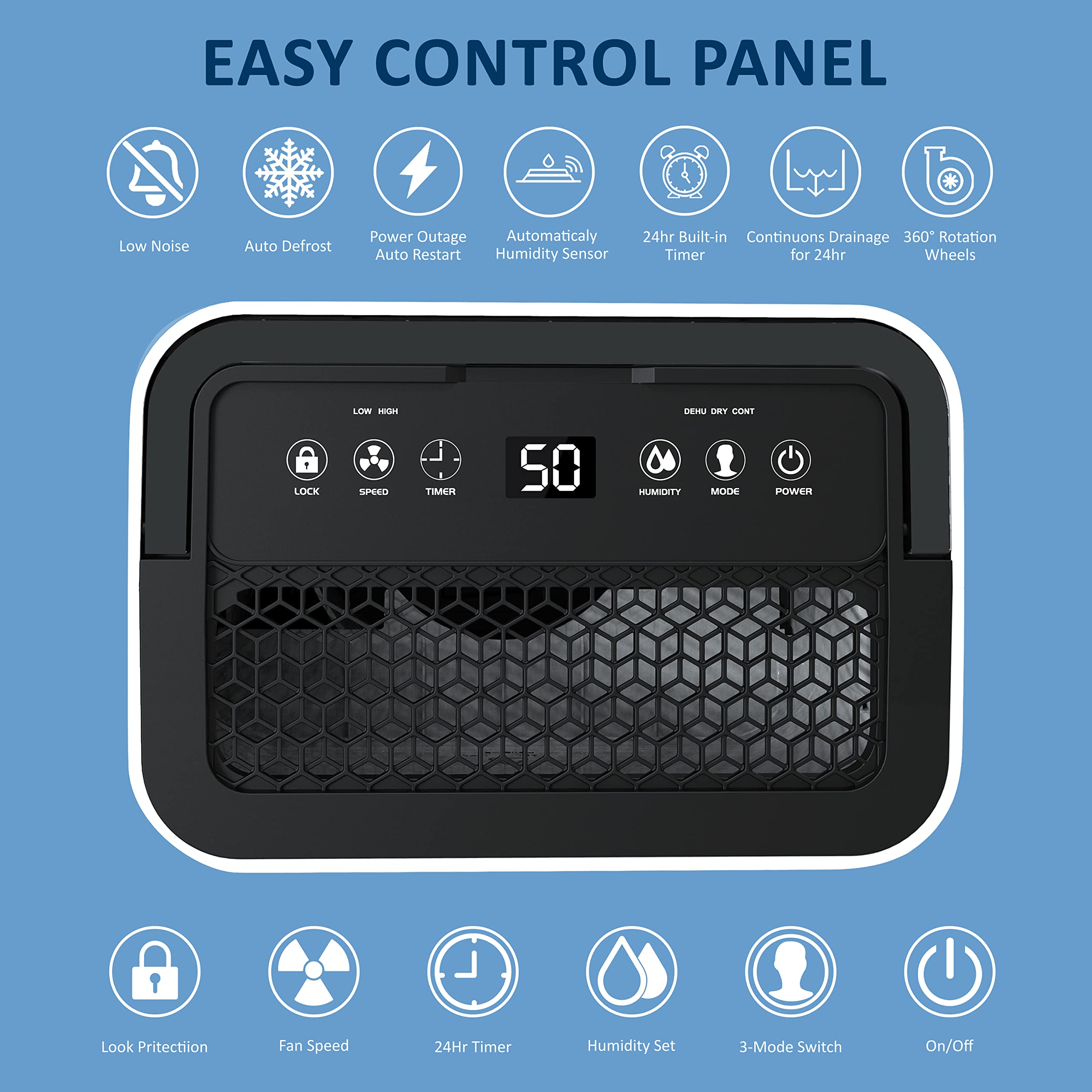 **Britsou 50 Pints Smart Dehumidifier for Basement & Home - Quiet Operation, 3 Modes, 24-Hour Timer, Drain Hose Included - Perfect for Bedroom, Bathroom, RV & Closet (Moisture Control & Mold Prevention)**