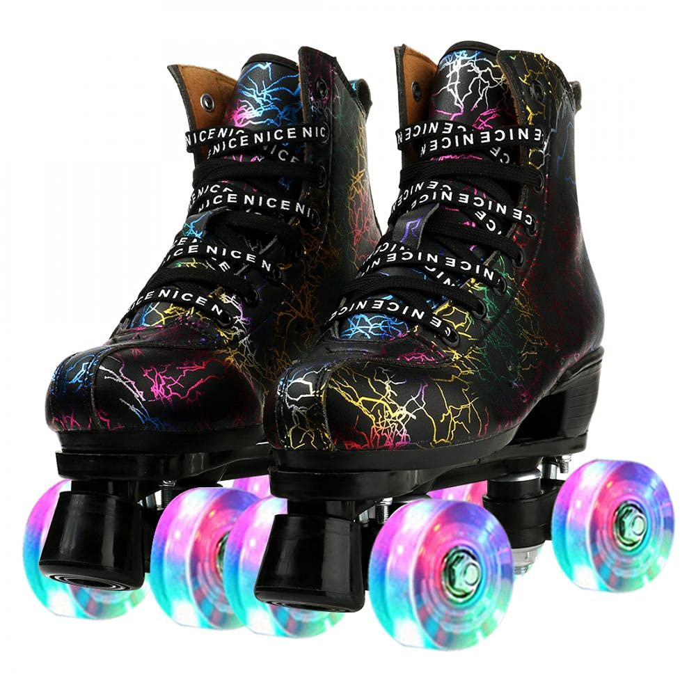 Premium Cowhide High-Top Roller Skates for Women & Men - Classic Double-Row 4-Wheel Unisex Roller Skates for Adults & Teens - Perfect for Indoor Rinks, Outdoor Skating & Christmas Gifts