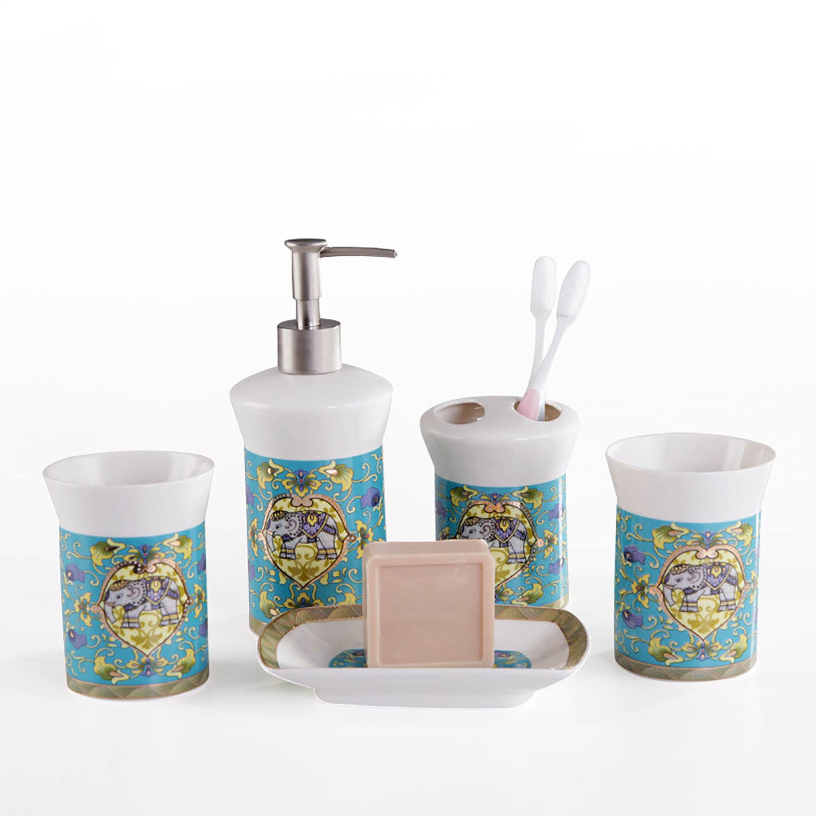 ZHINTE 5-Piece Bathroom Accessories Set - Countertop Organizer for Vanity | Bathroom Essentials Kit with Soap Dispenser, Toothbrush Holder & More | Perfect for Modern Bathrooms, Guest Suites & Spa-Style Decor