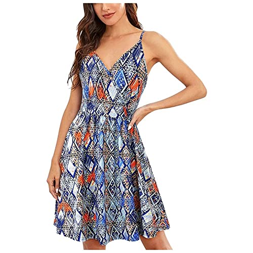 Women's Floral Summer Dress with Thin Shoulder Straps - Casual Beachwear for Vacation, Party, and Outdoor Activities