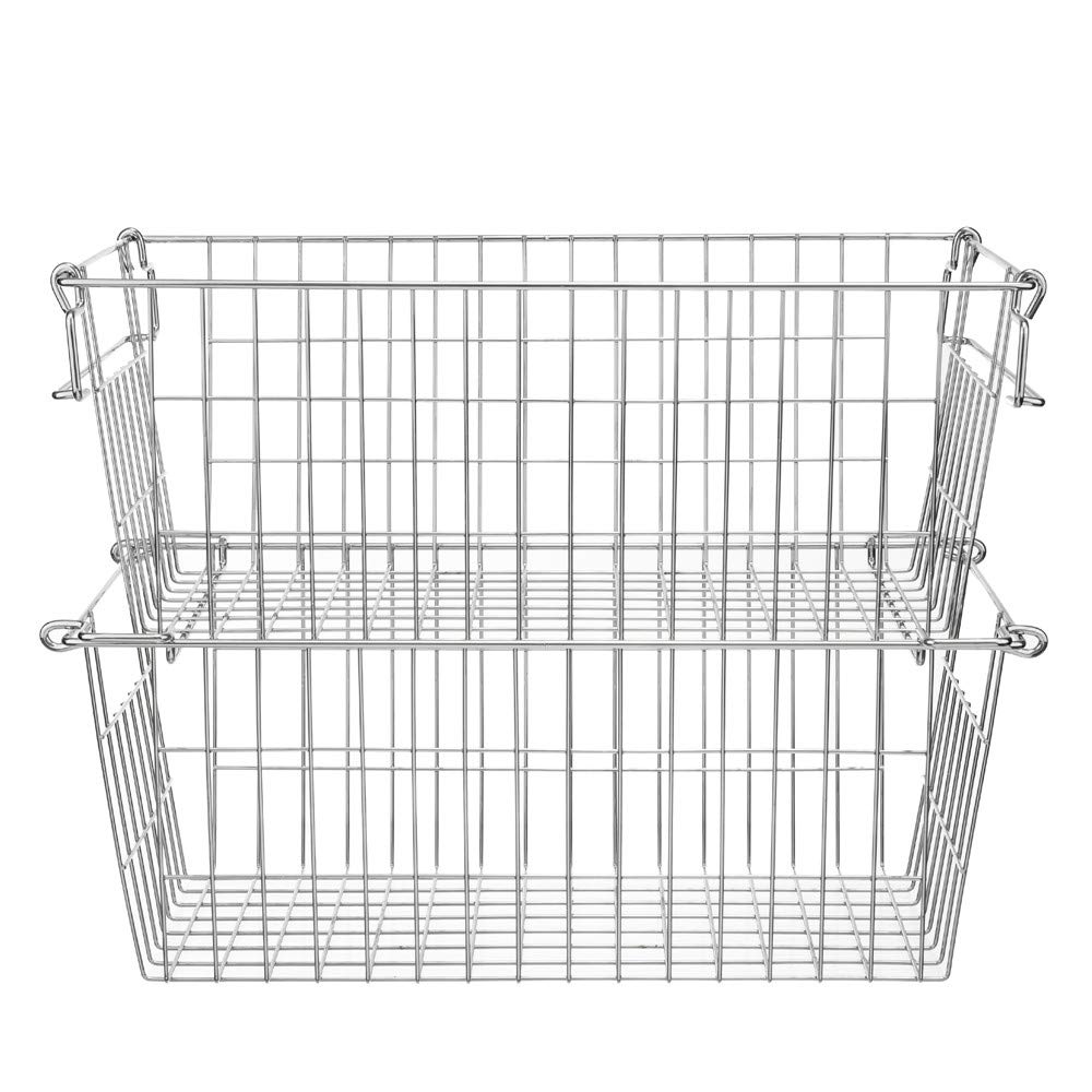 SANNO Stackable Chest Freezer Baskets Organizer - Set of 3 Heavy Duty Wire Storage Bins for Freezer, Pantry & Kitchen Organization - Durable Metal Food Storage Baskets for Fruits, Vegetables & Frozen Foods