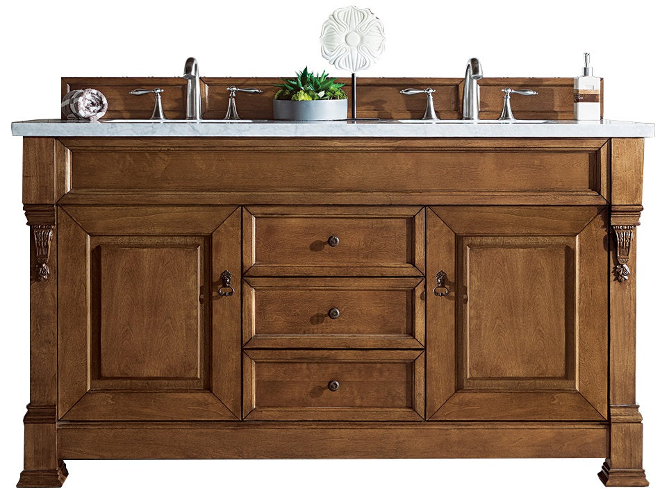 Brookfield 60-Inch Double Vanity with Country Oak Finish & 3CM Arctic Fall Solid Surface Top - Perfect for Master Bathroom Renovation and Modern Farmhouse Style Homes