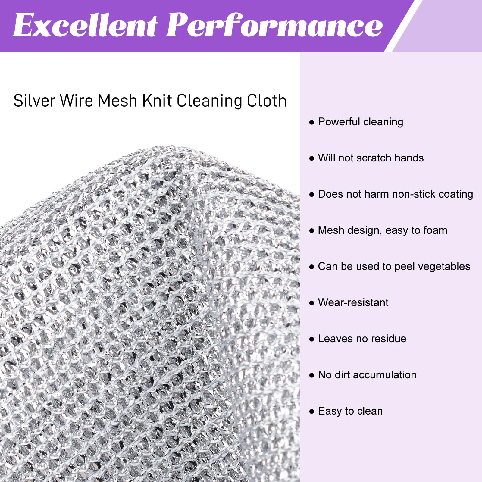 20 Pack Silver Wire Mesh Dish Cloths - Non-Scratch Cleaning Rags for Dishes, Sinks, Countertops & Stove Tops | Durable, Easy Rinse & Machine Washable | Perfect for Kitchen Cleaning & Household Chores