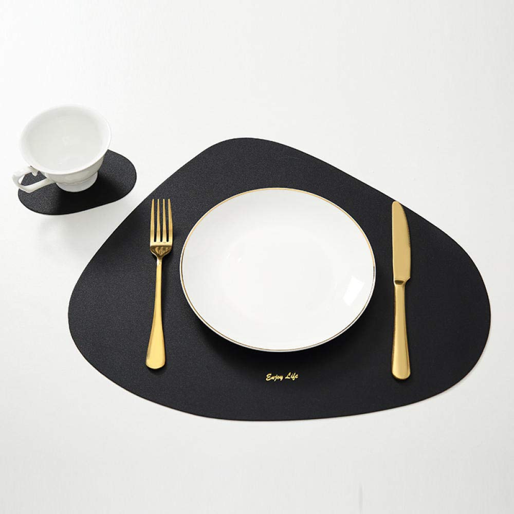 Faux Leather Placemats Set - 4pcs Washable Round Coasters for Kitchen & Dining Table - Heat-Resistant & Waterproof - Black