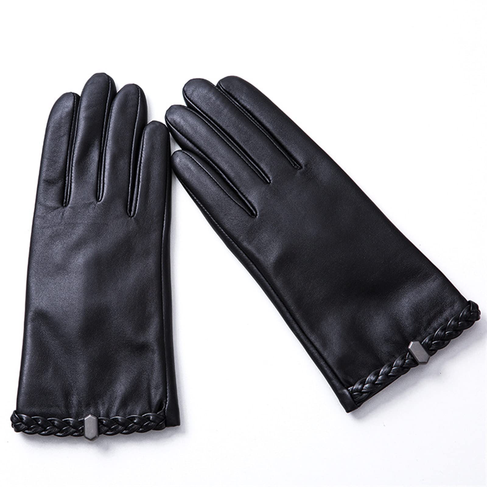 Women's Winter Sheepskin Leather Gloves - Touchscreen Compatible Texting & Driving Gloves (Black, Medium) | Warm Fashion Accessory for Cold Weather Commuting, Outdoor Activities & Daily Use