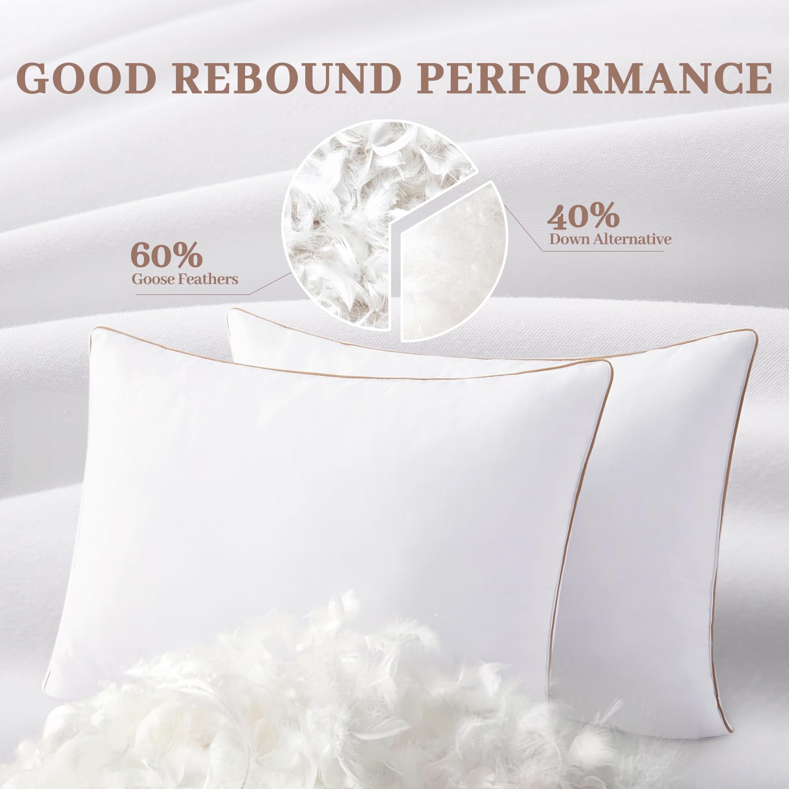 Premium Bafode Goose Feather Pillows - King Size Set of 2 (20x36 Inches) | Ultra Soft Down Alternative Bed Pillows for Hotel-Like Comfort | Perfect for Side Sleepers, Back Sleepers & Luxury Bedding