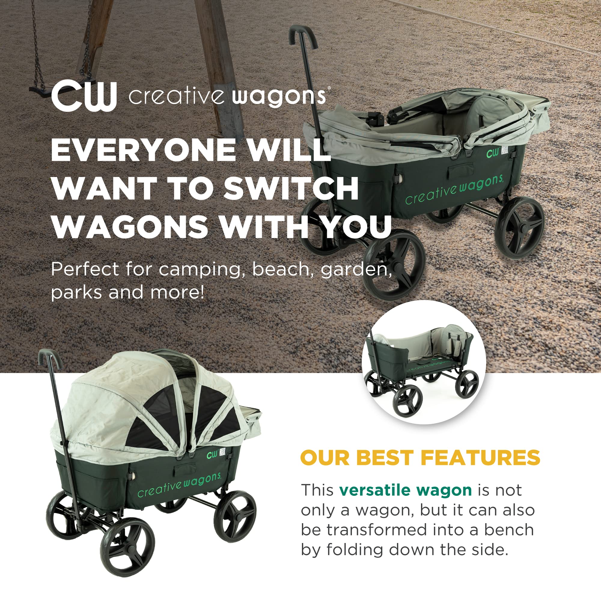 Best Collapsible Stroller Wagon for Kids - All-Terrain Push Pull Wagon with Removable Canopy & Convertible Bench | Perfect for Outdoor Adventures, Beach Trips, and Park Outings