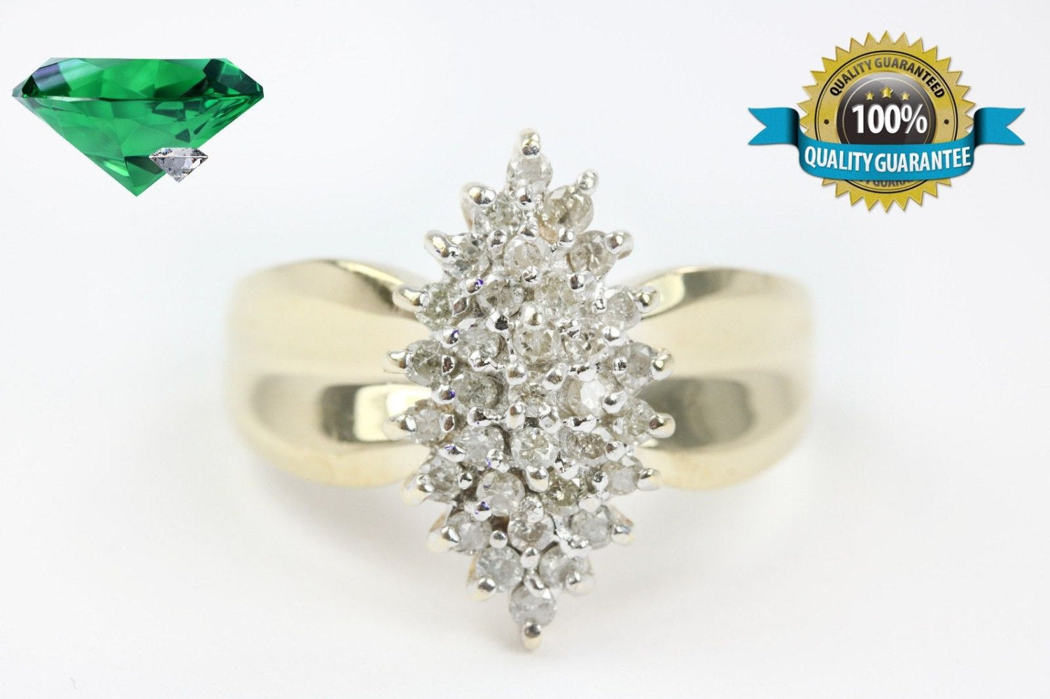 14K Yellow Gold Diamond Cluster Ring for Women - Elegant Wedding, Engagement & Anniversary Jewelry Gift
