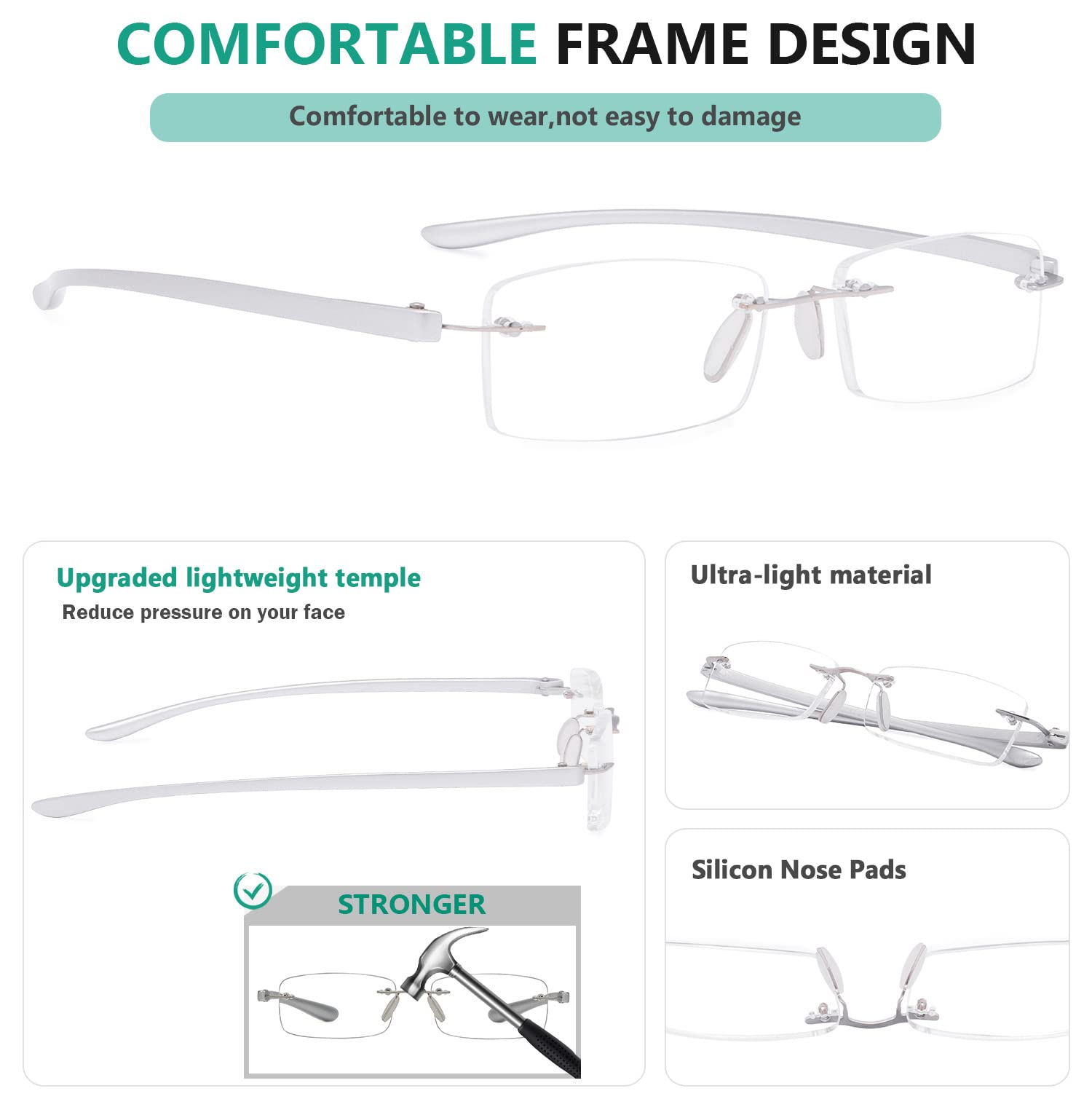 Eyekepper Small Lens Rimless Reading Glasses for Men & Women - Lightweight Comfort for Reading, Computer Use & Office Work
