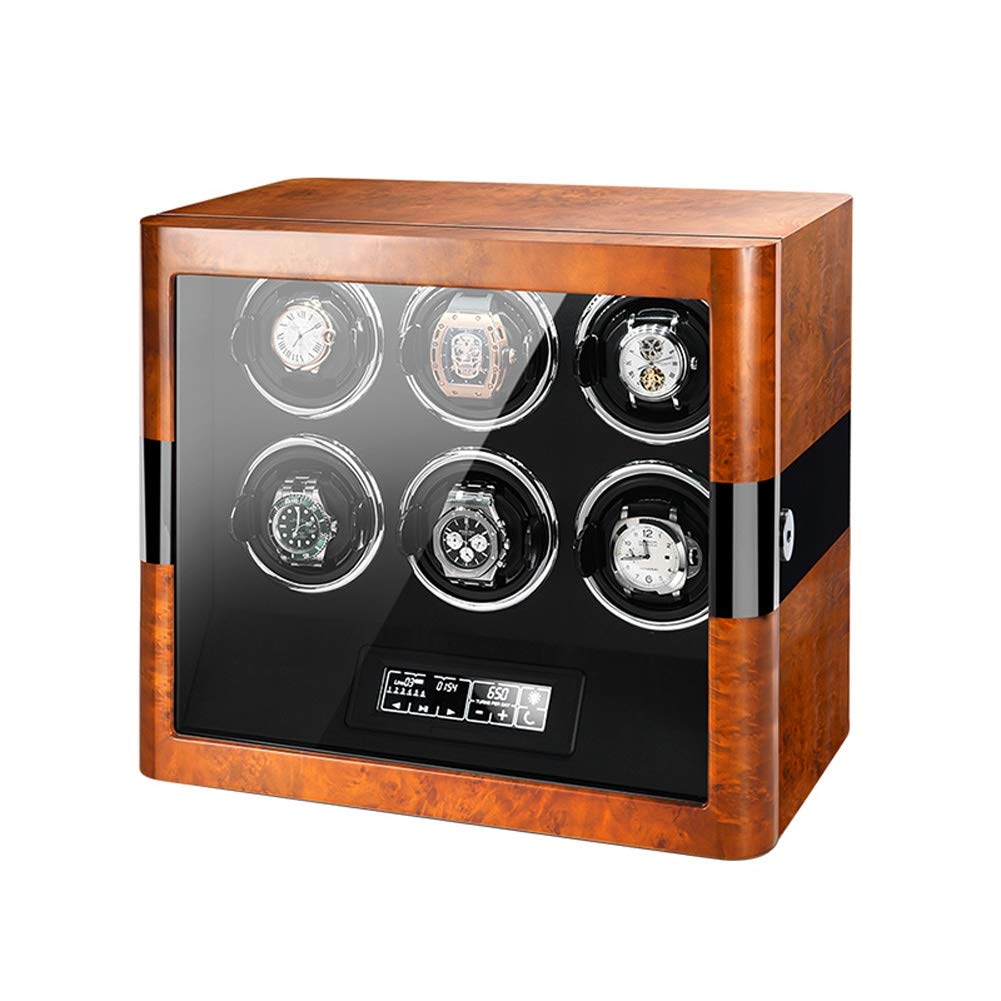 Premium Automatic Watch Winder Box for 6 Watches - Touch LCD Screen & Remote Control, 5 Rotation Modes with Adjustable Watch Pillows, Built-in LED Light (Black) - Perfect for Watch Collectors & Luxury Timepiece Storage