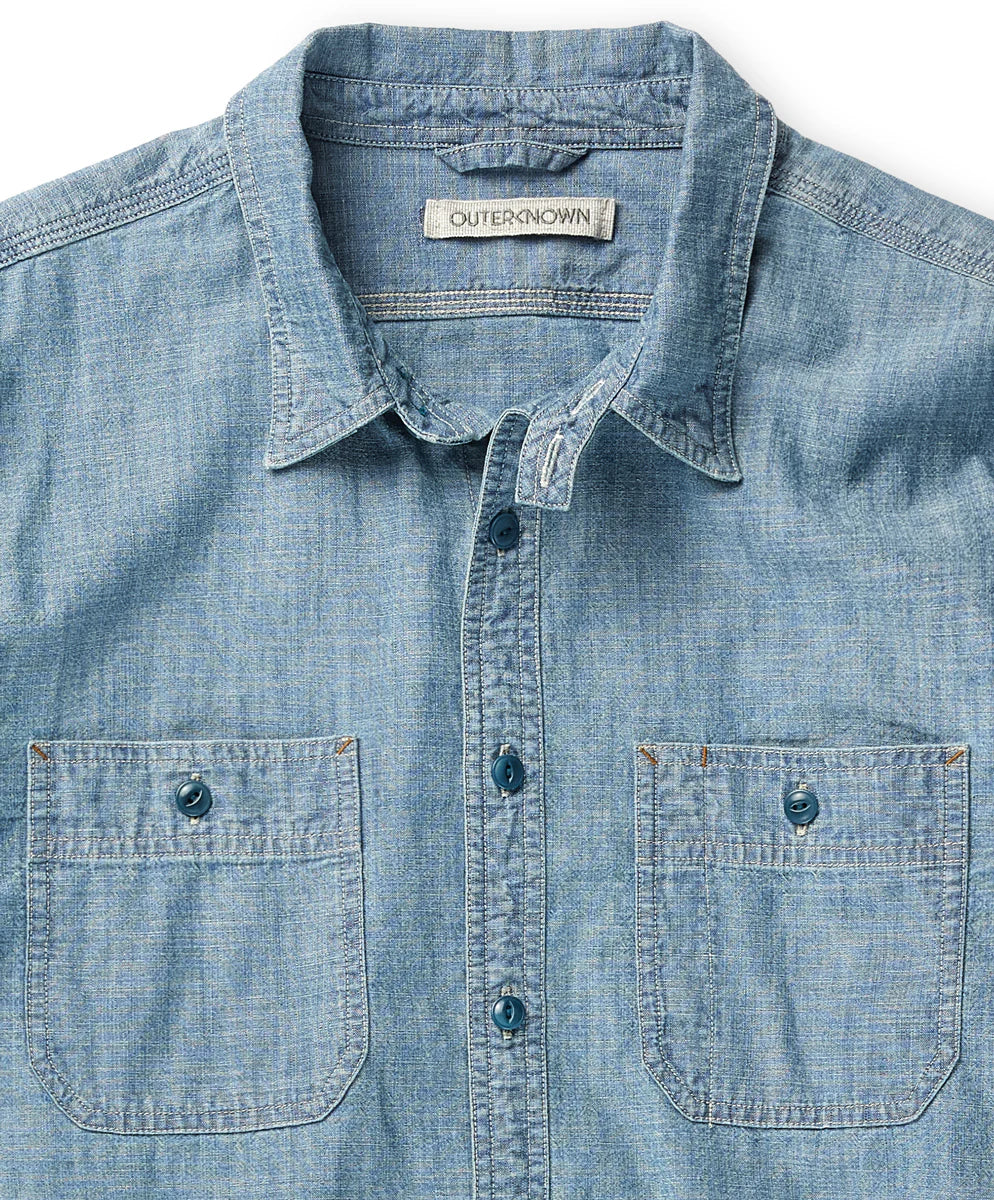 Men's Chambray Utility Shirt - Casual Button Down Work Shirt with Chest Pockets | Perfect for Outdoor Activities, Workwear & Everyday Style