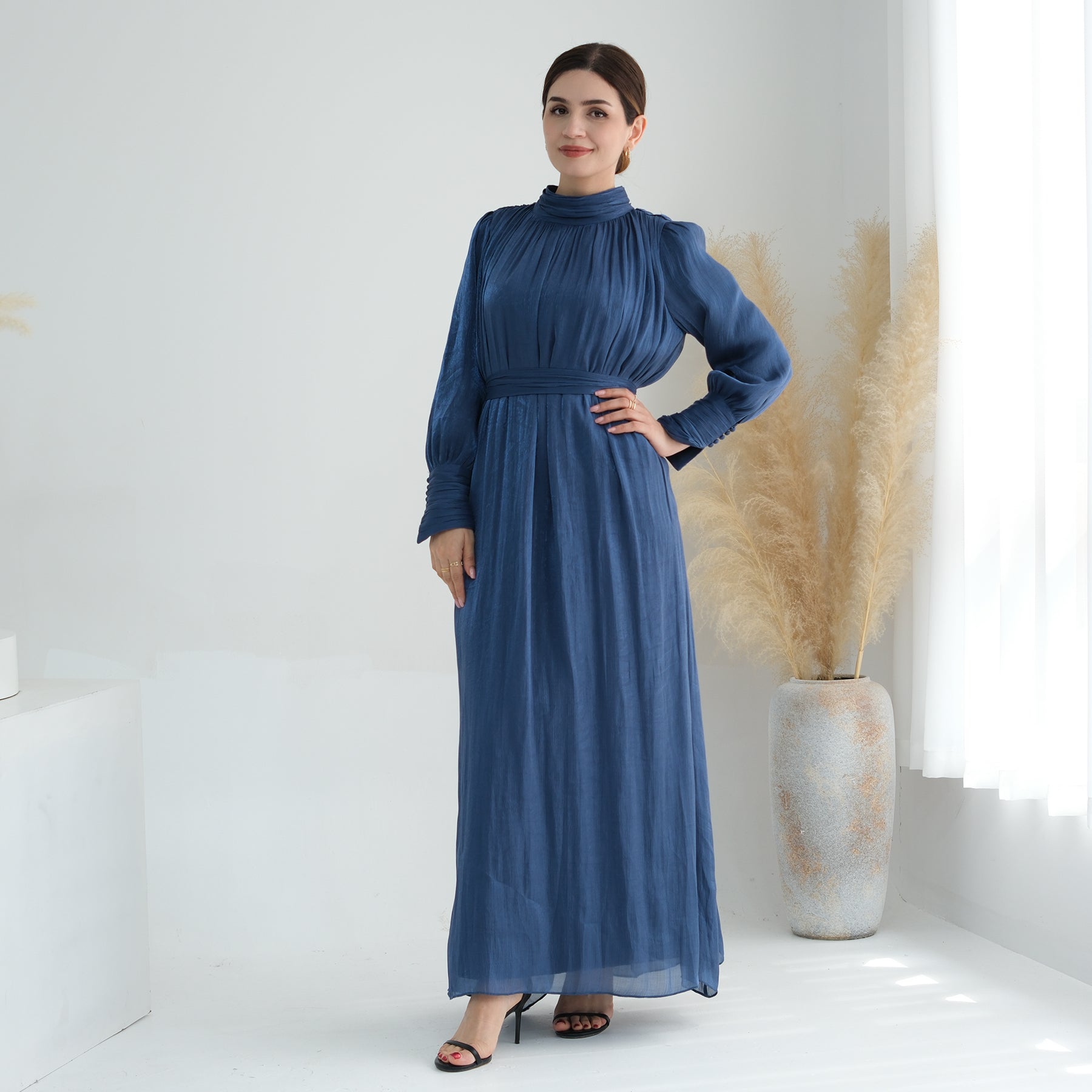 Indira Sparkles Long Sleeve Maxi Dress - Elegant Blue Evening Gown for Women | Perfect for Weddings, Parties & Special Occasions