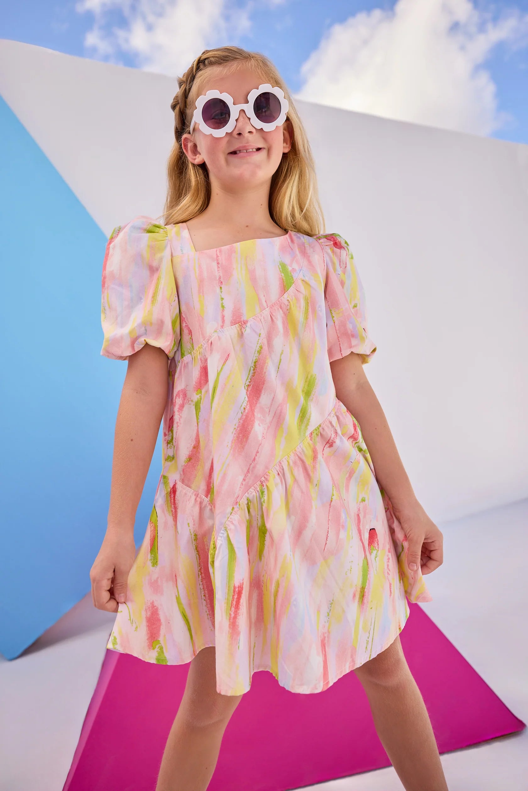 Bisby Asymmetrical Watercolor Block Print Dress - Flowy Women's Summer Dress for Casual Outings, Beach Vacations & Date Nights