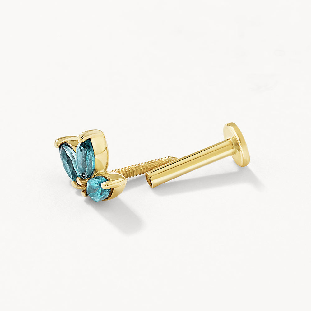 10k Gold Blue Topaz Triple Marquise Helix Stud Earrings - Elegant Dainty Jewelry for Women, Perfect for Parties, Weddings & Everyday Wear