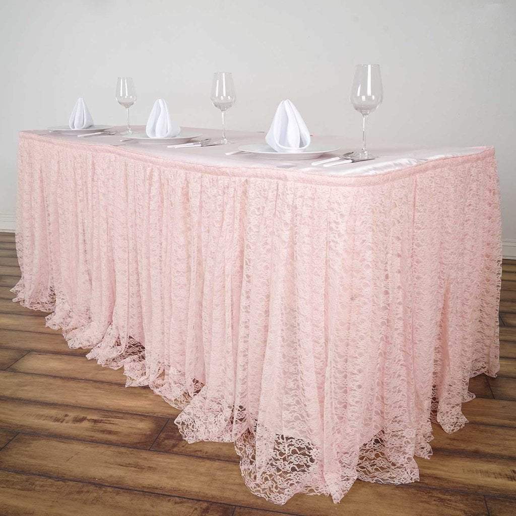 Elegant Dual Layer Lace Table Skirt for Weddings, Parties & Events - Decorative Table Covering for Banquets, Baby Showers & Home Decor