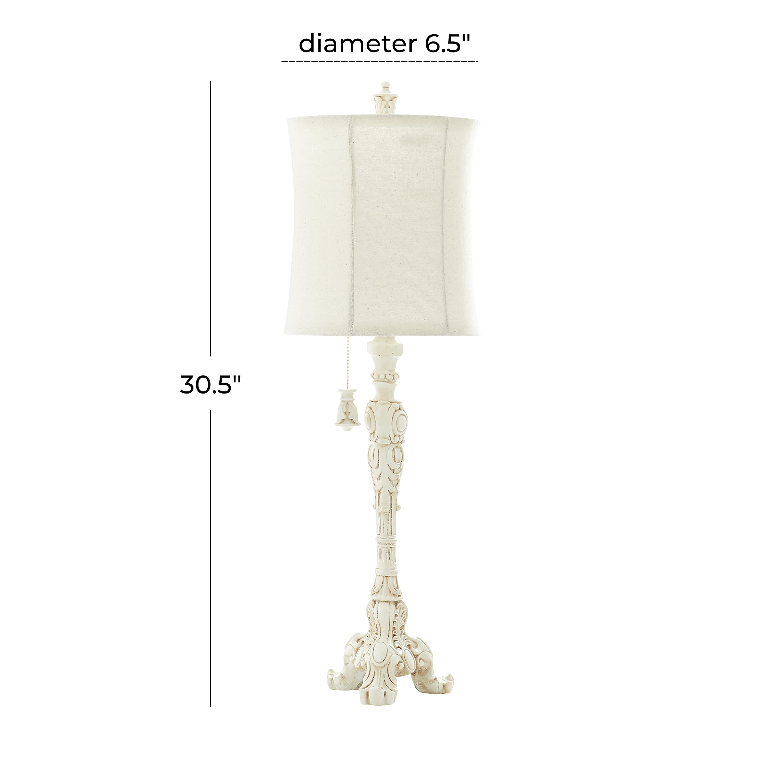 Antique Style Cream Polystone Table Lamp with Drum Shade - 7x7x31 Inches - Perfect for Living Room, Bedroom & Office Decor | Deco 79 Buffet Lamp
