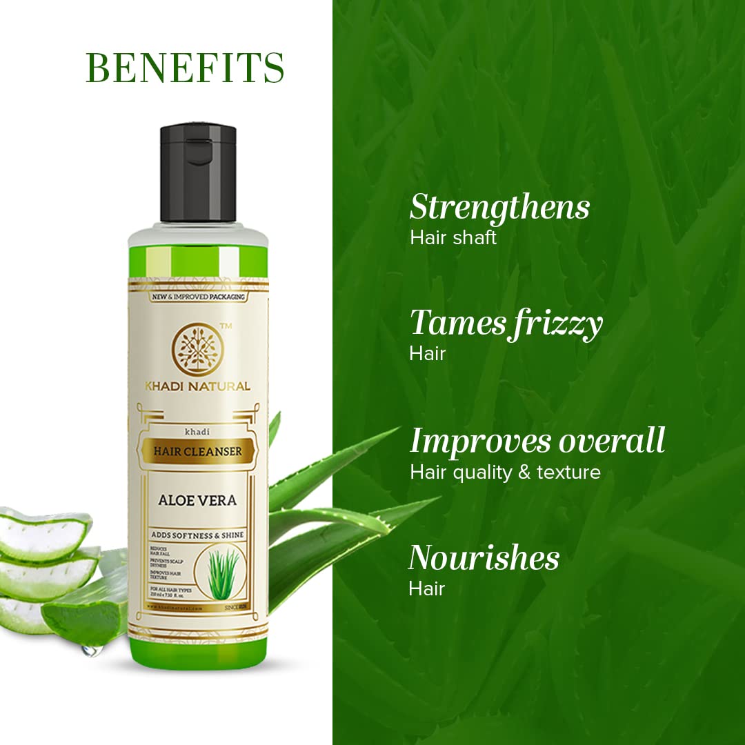 Khadi Natural Aloe Vera Hair Cleanser - Organic Shampoo for Healthy Hair Growth | Reduces Hair Fall | All Hair Types | 210ml | Perfect for Daily Hair Care & Scalp Nourishment
