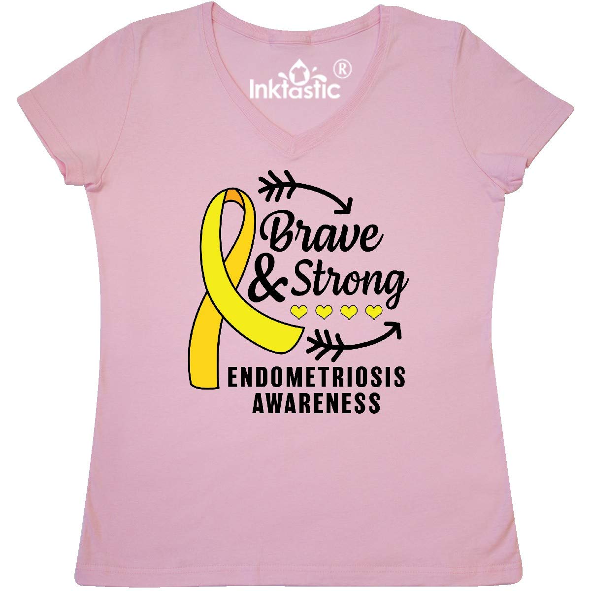 Endometriosis Awareness Brave & Strong Women's V-Neck T-Shirt - Support Women's Health & Show Strength - Perfect for Fundraisers, Awareness Events & Everyday Wear