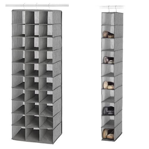 Whitmor 30-Section Hanging Shoe Organizer - Space-Saving Closet Storage Solution for Sneakers, Heels & Boots | Crosshatch Gray Fabric Shelves | Perfect for Bedroom, Dorm & Apartment Organization