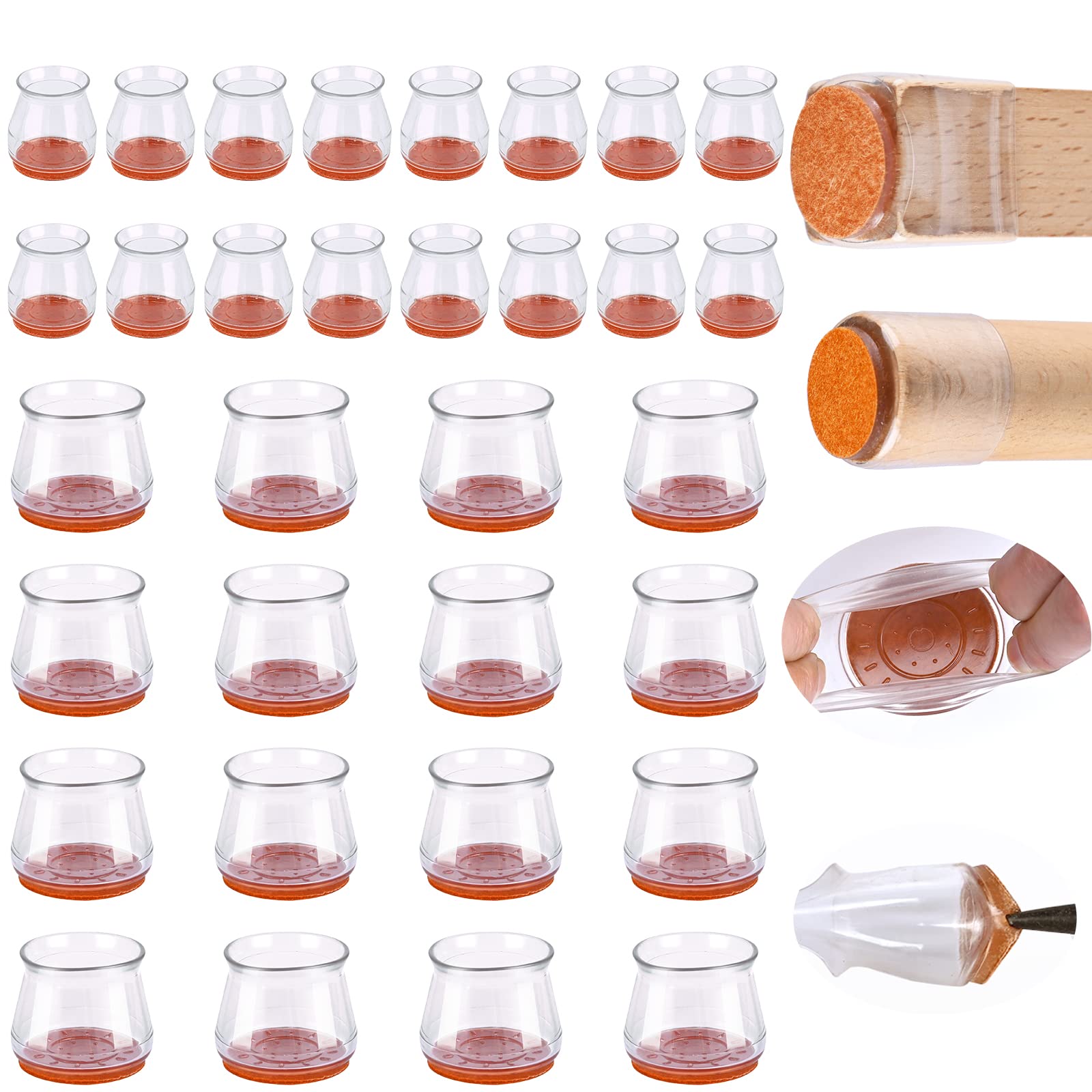 32 Pack Clear Silicone Chair Leg Caps & Table Leg Protectors - Universal Fit for All Furniture Shapes, Non-Slip Floor Protectors for Chairs & Tables - Perfect for Hardwood Floors, Tile & Laminate Protection (Clear)