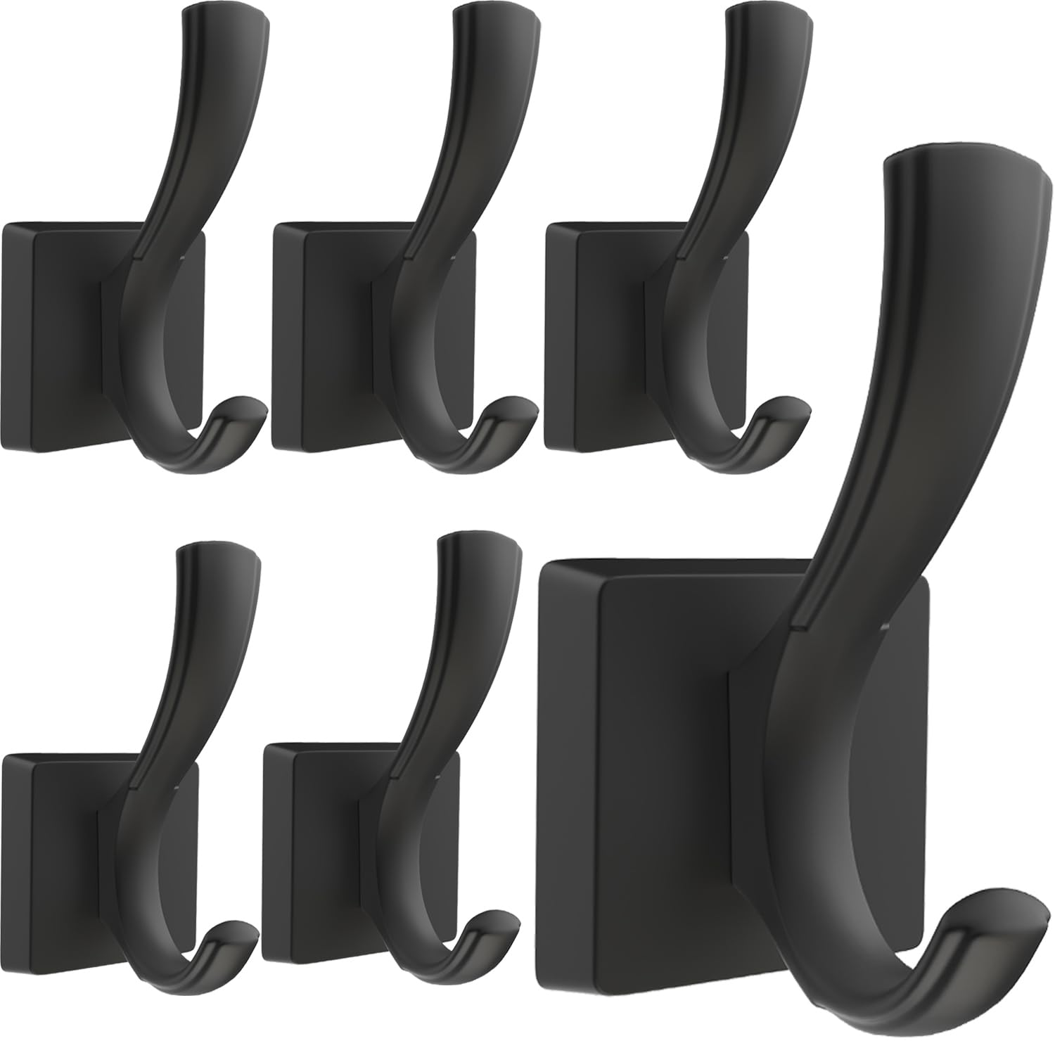 6 Pack Black Wall Mounted Towel Hooks - Heavy Duty Coat Hooks for Bathroom, Entryway & Bedroom - Perfect for Hanging Towels, Robes, Coats, Hats & Keys (Ideal for Home, Gym & Hotel Use)