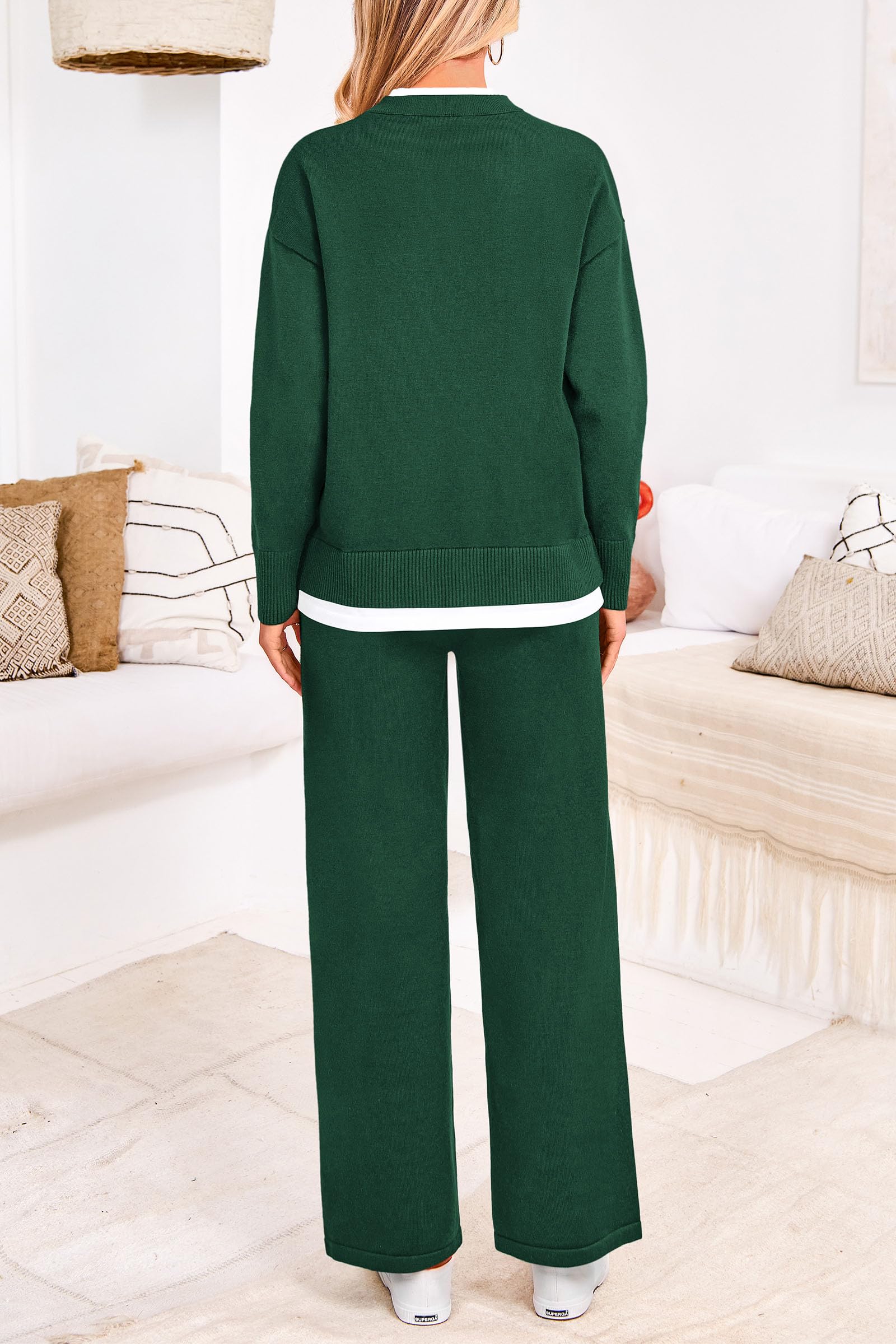 PRETTYGARDEN Women's Winter Knit Sweater & Wide Leg Pants Lounge Set - Cozy Two Piece Matching Outfit with Long Sleeve Pullover Top for Home, Travel & Casual Wear