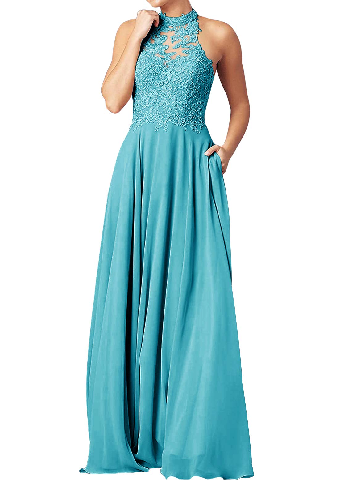 Elegant Long Bridesmaid Dresses for Wedding Party - Formal Evening Gowns with Lace Details, Halter Prom Dresses for Women - Perfect for Weddings, Proms & Formal Events