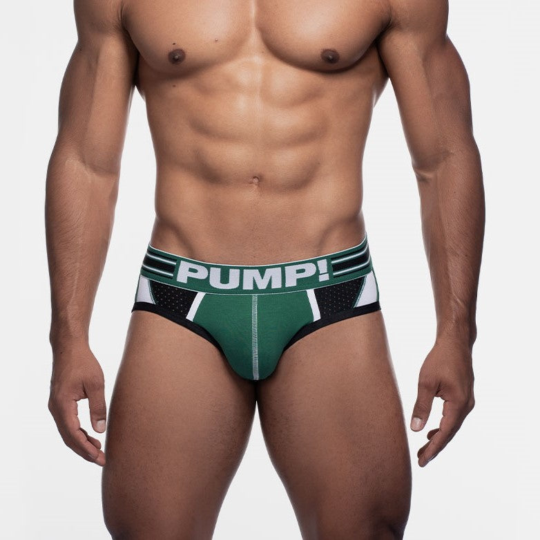 PUMP! Performance Boost Brief - Breathable Mesh Underwear for Men in Black/Green - Ideal for Gym, Running & Sports Activities