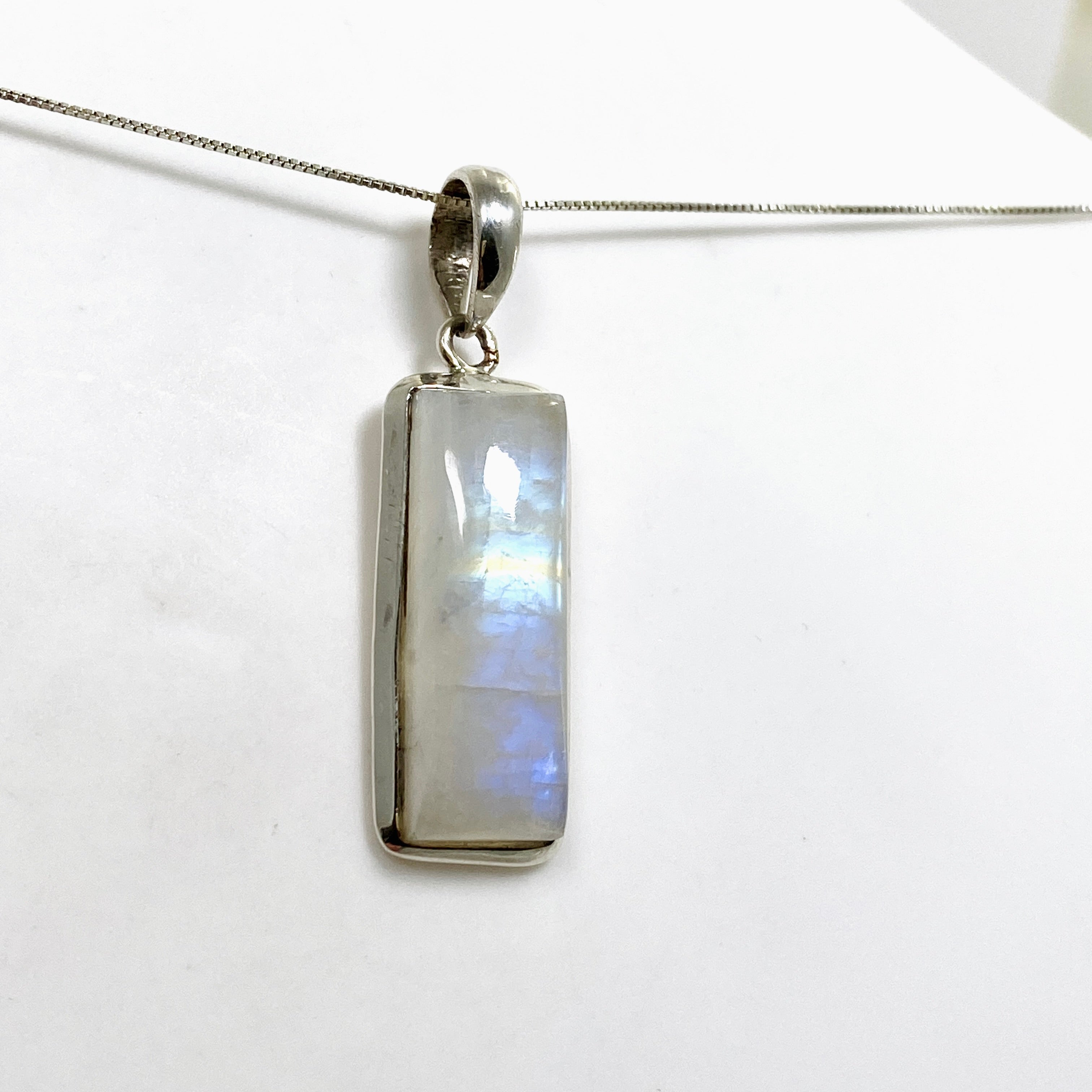 Natural Moonstone Rectangular Cabochon Pendant Necklace - 925 Sterling Silver Jewelry for Women - Perfect for Meditation, Yoga & Spiritual Healing