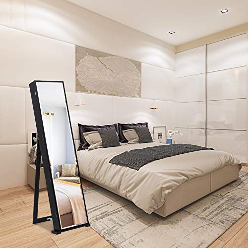 GT7-XB 79 Blue LED Jewelry Cabinet with Full-Length Mirror - Upright Jewelry Organizer Storage for Necklaces, Rings & Earrings - Perfect for Bedroom, Closet & Dressing Room (Black)