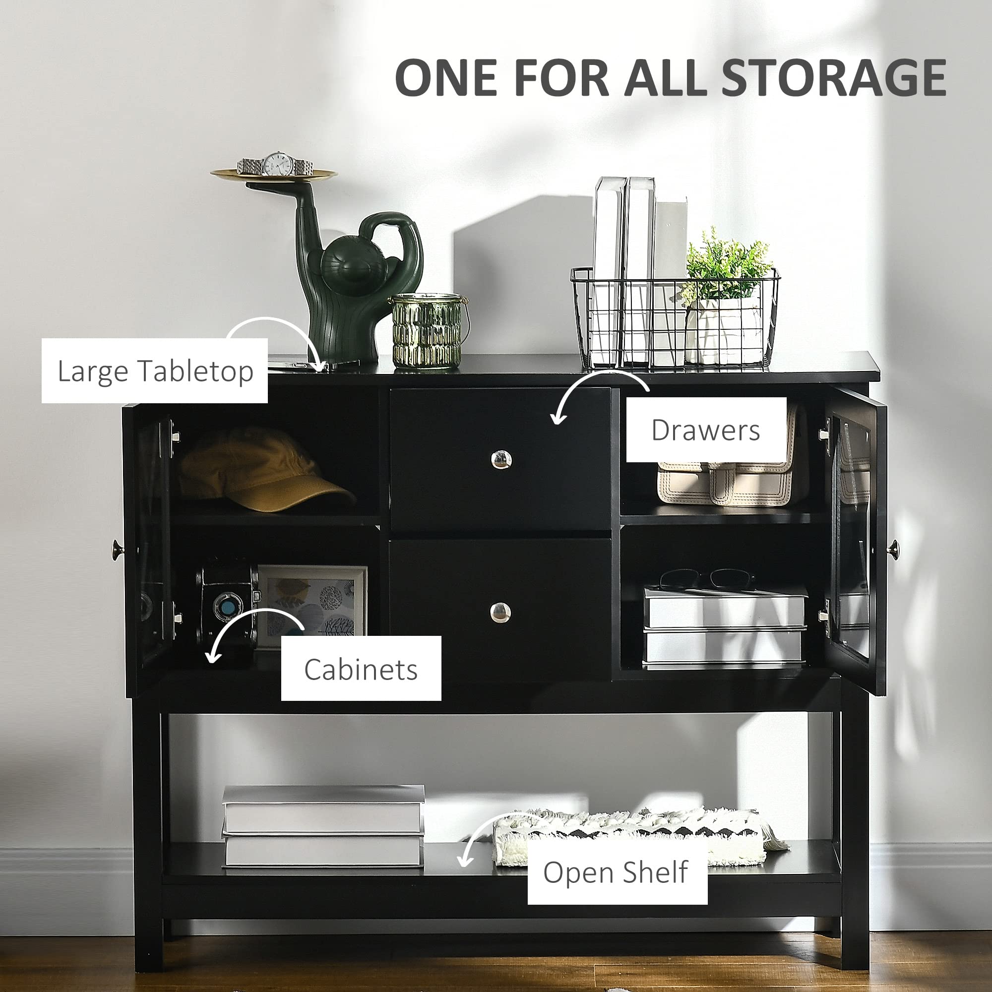 HOMCOM Sideboard Buffet Cabinet with Storage Drawers & Glass Door - Kitchen Coffee Bar Cabinet for Living Room, Entryway - Black | Perfect for Home Storage & Entertaining
