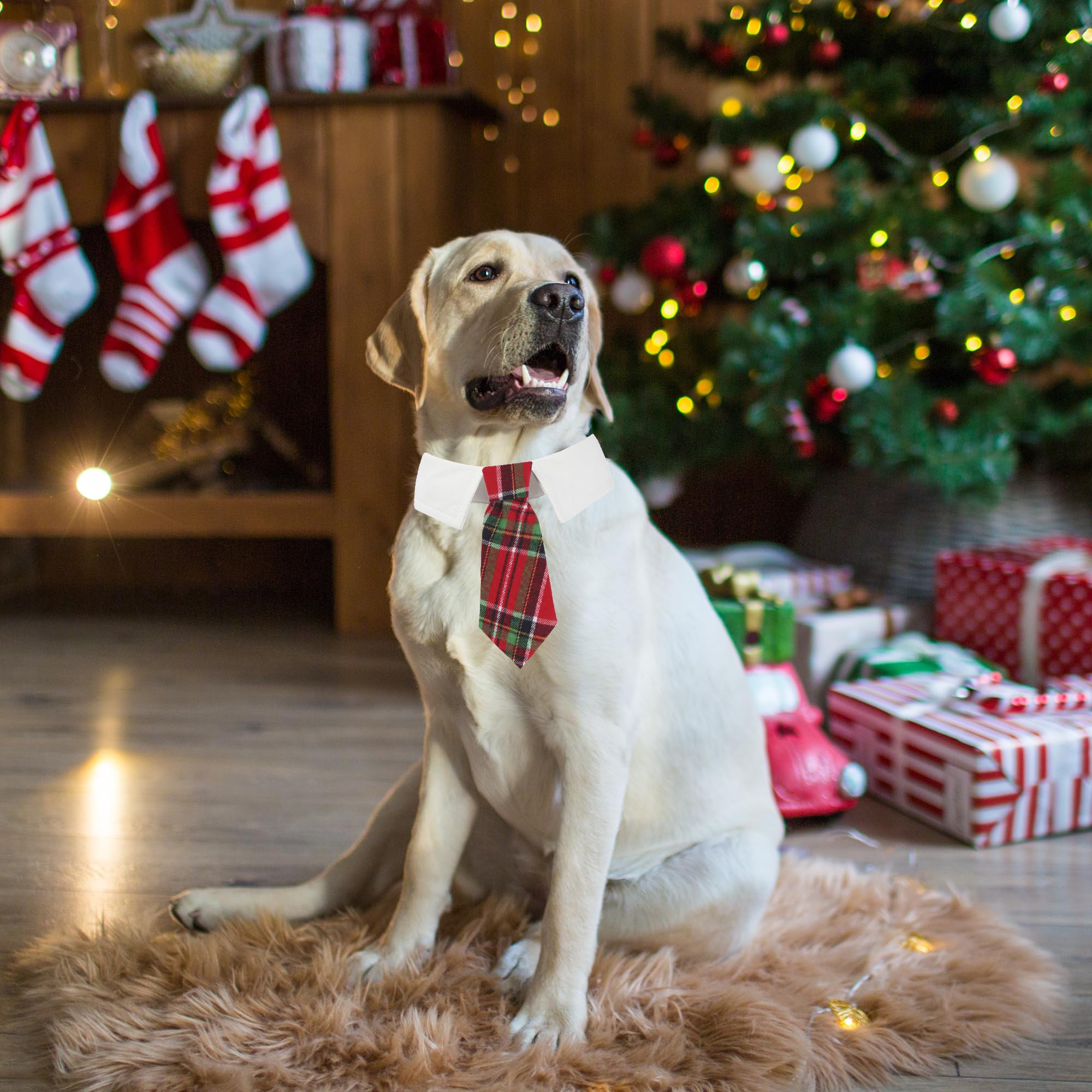 ADOGGYGO Red Plaid Christmas Dog Necktie Tuxedo Collar - Festive Pet Bow Tie for Small, Medium & Large Dogs - Perfect for Holiday Parties, Photos & Christmas Celebrations