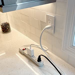 Maxxima 6-Outlet Surge Protector Power Strip with Red On/Off Switch - 300 Joules Protection, 4-Pack for Home & Office - Safely Power Multiple Electronics, Appliances & Devices - Ideal for Home Theater, Gaming Setup & Workstation - White