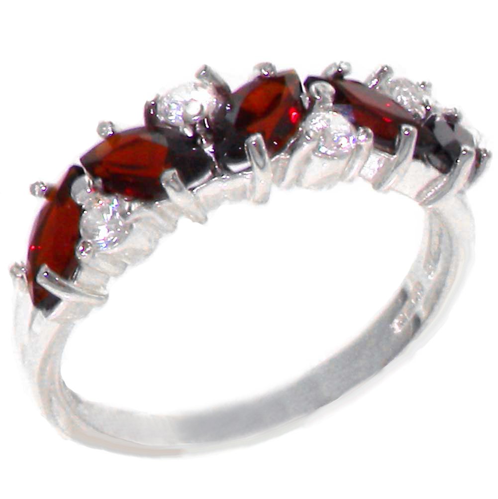 10k White Gold Cubic Zirconia & Genuine Garnet Women's Eternity Ring - Elegant Wedding Band, Anniversary Gift, Valentine's Day Jewelry for Her
