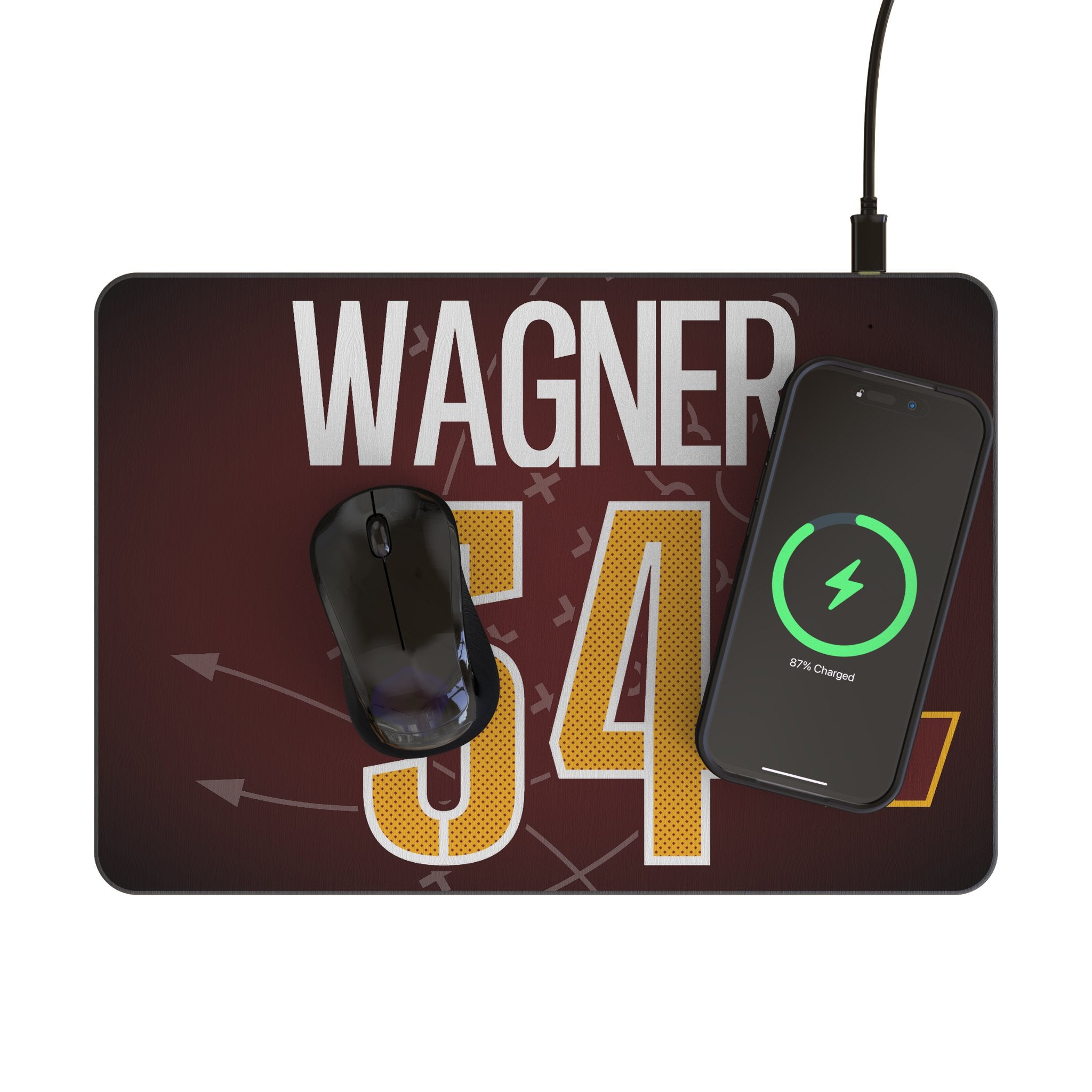 Bobby Wagner Washington Commanders 54 Wireless Charging Mouse Pad - 15W Fast Charger - Perfect for Gaming, Office & Home Workspace