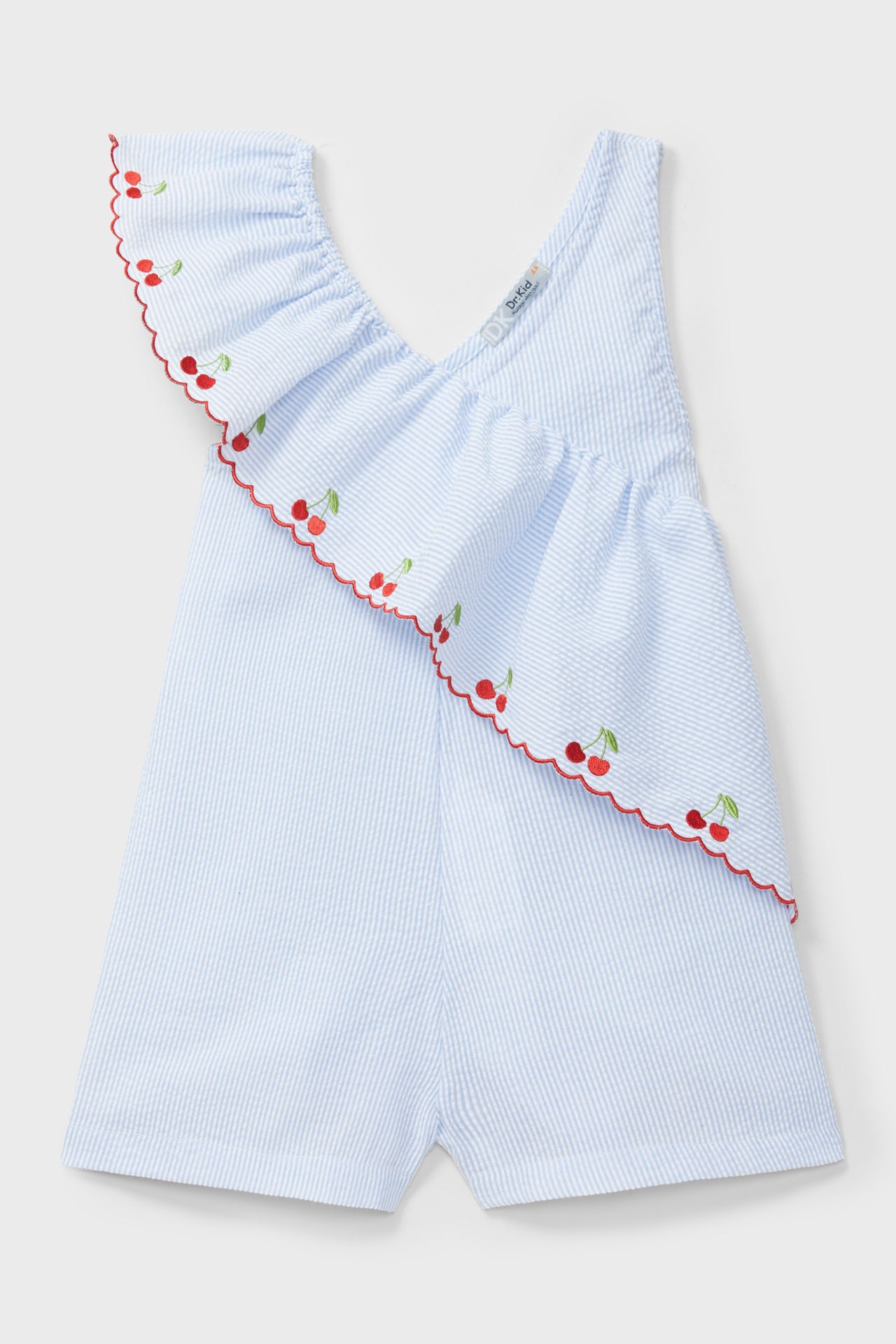 Blue Striped Cherry Playsuit - Women's Summer Romper Jumpsuit for Beach, Vacation & Casual Outings