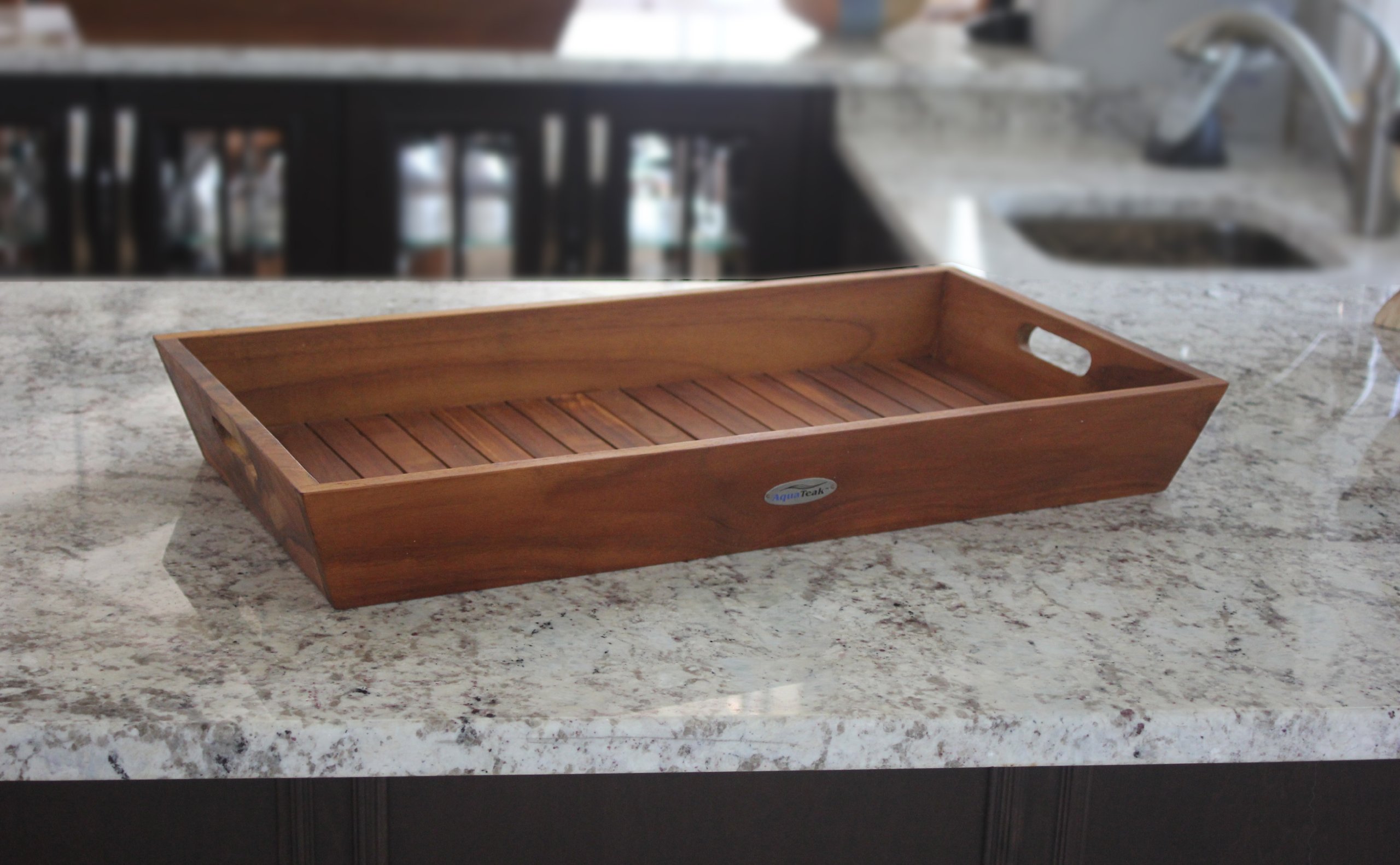 Premium Solid Teak Wood Serving Tray - Large Bathroom & Spa Amenities Organizer for Hotels, Resorts & Home Decor