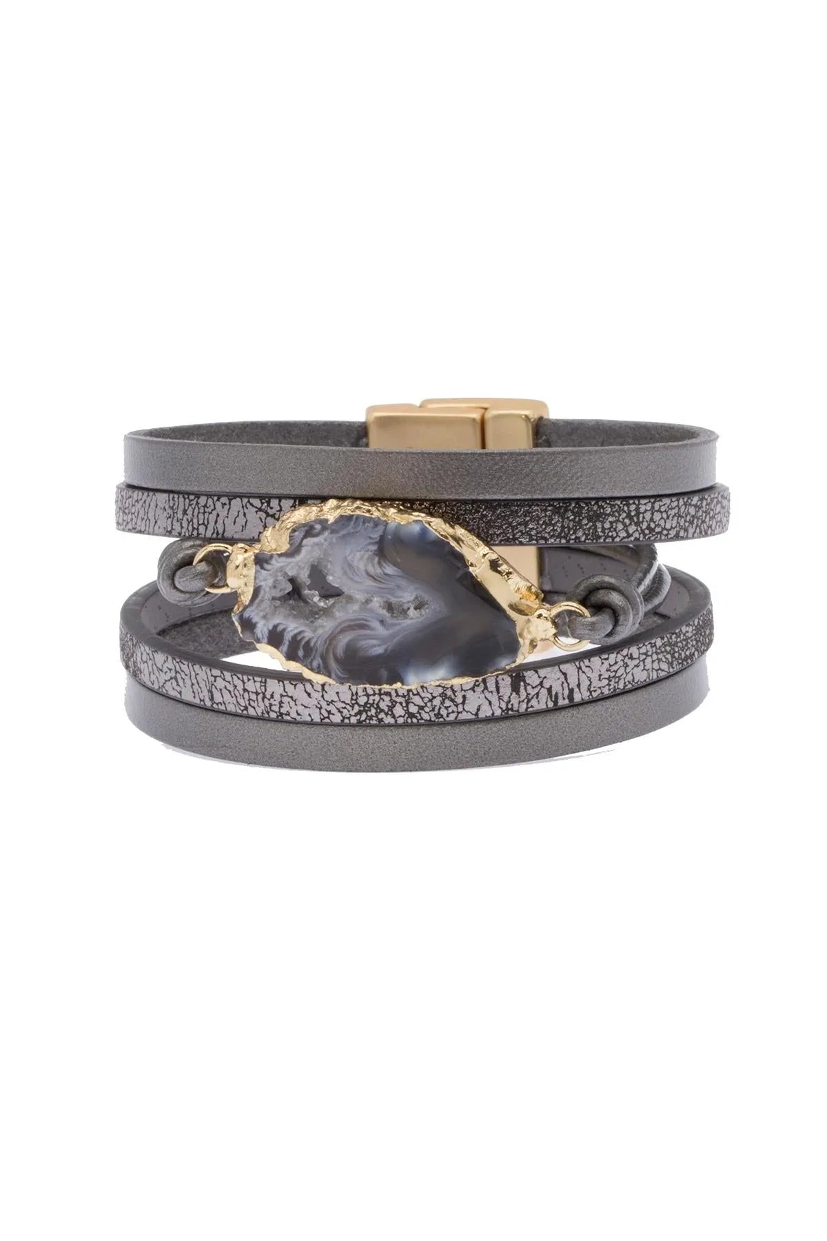 Handmade Leather & Stone Beaded Bracelet for Men - Boho Style Adjustable Wrap Bracelet - Perfect for Yoga, Meditation & Outdoor Activities