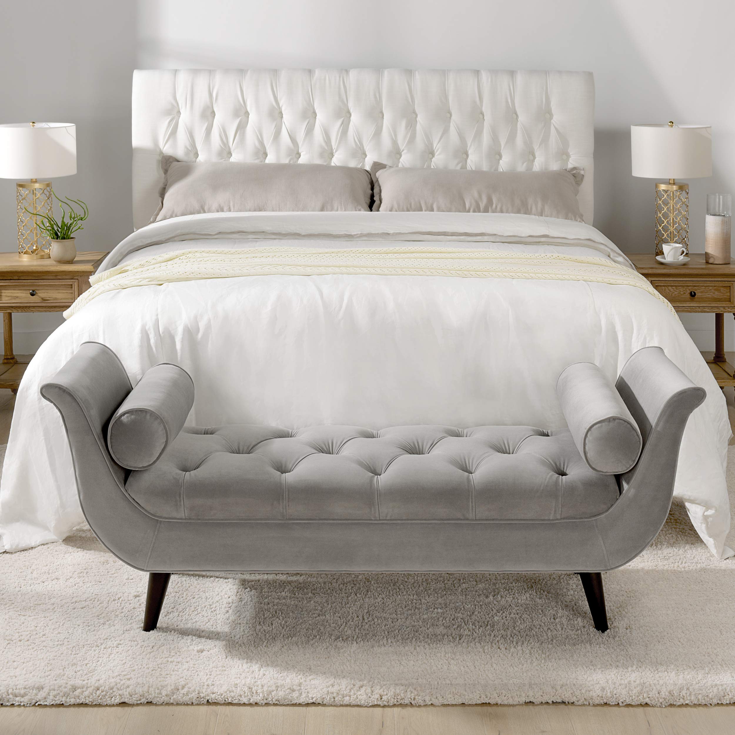 Jennifer Taylor Home Agnes Tufted Flared Arm Entryway Bench - Upholstered Storage Ottoman with Button Tufting for Hallway, Living Room & Bedroom Decor