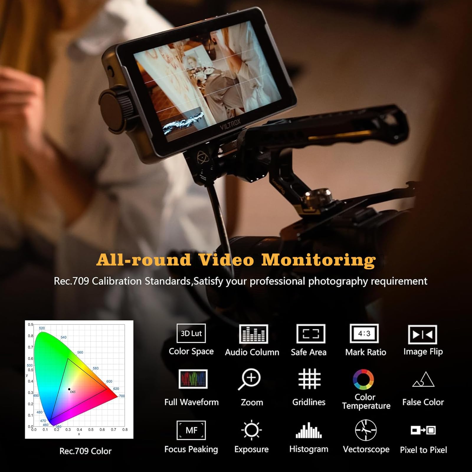 VILTROX DC-550 Pro 5.5-Inch Touchscreen DSLR Camera Field Monitor with Battery - On-Camera RGB Parade, Histogram, Waveform & Focus Assist - Perfect for Videography, Live Streaming & Outdoor Shooting