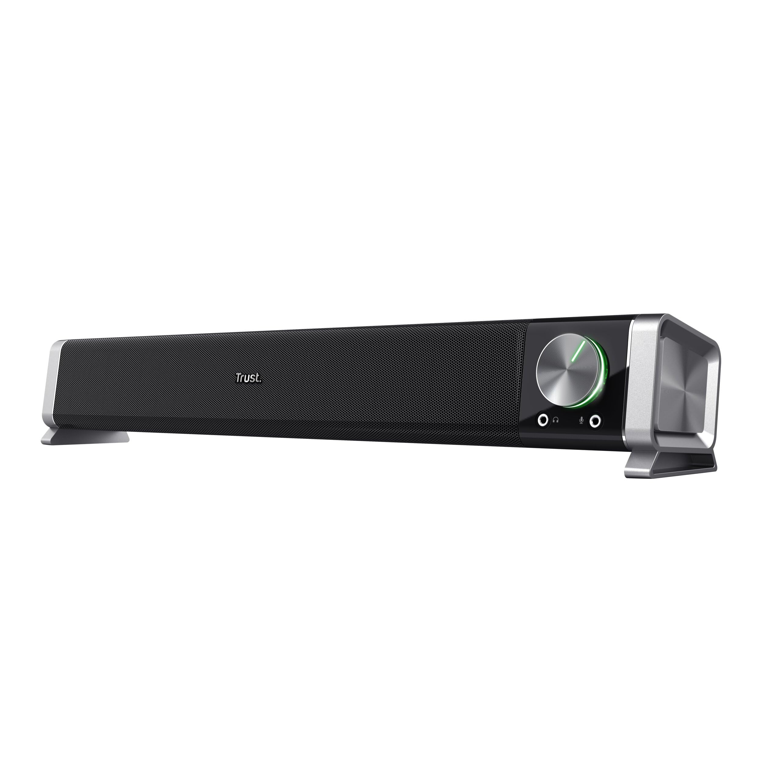 Trust Asto PC Soundbar - USB Powered Computer Speaker with 12W Peak Power, Rich Stereo Sound & Illuminated Volume Control - Perfect for PC, Monitor, TV & Gaming Setup (Black) - Enhance Your Home Office, Entertainment & Multimedia Experience