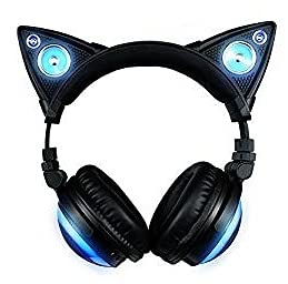 Axent Wear New Edition Wireless Cat Ear Headphones - Bluetooth & Wired Connection, 12 RGB Color Changing LED Lights, Built-in Speakers, 3.5mm Jack & Type-C Charging (Black) - Perfect for Gaming, Music, Cosplay & Fashion Accessories