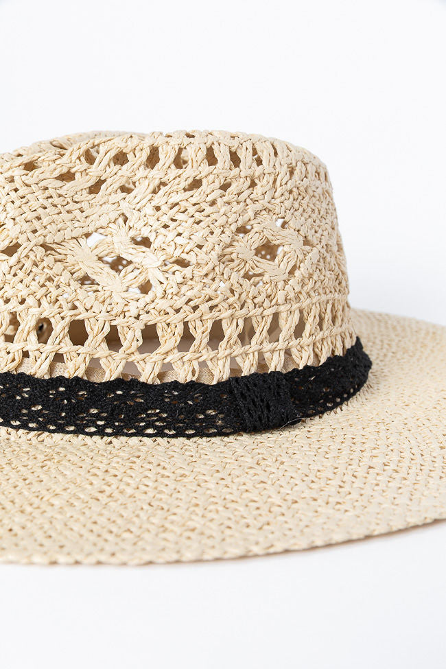 Ivory Lace Band Straw Hat for Women - Summer Beach Sun Hat with Wide Brim - Perfect for Outdoor, Vacation, and Wedding Accessories