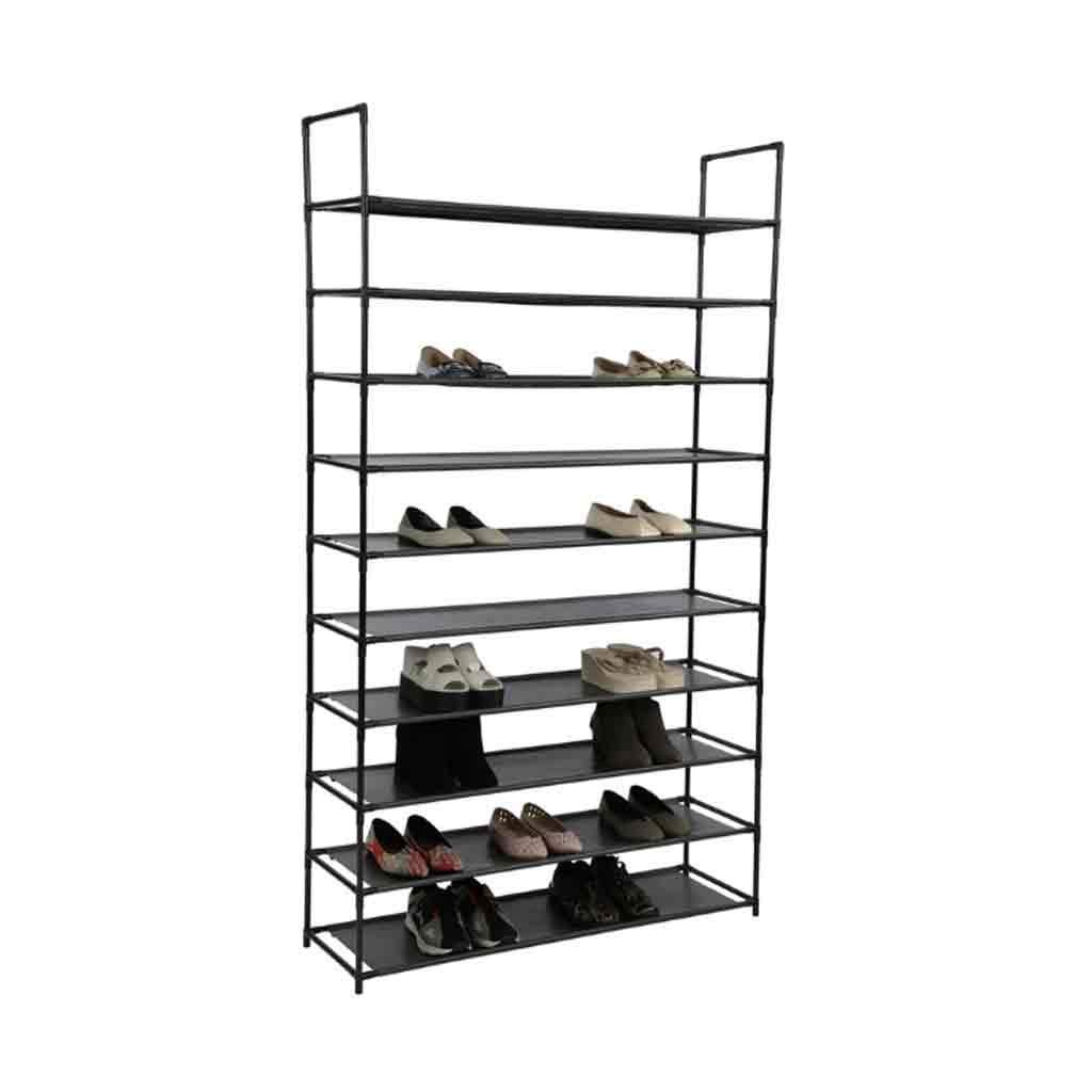 10-Tier Non-Woven Fabric Shoe Rack with Handle - Space Saving Shoe Storage Cabinet Organizer for Home, Dorm, Closet - Easy Assembly Black Shoe Shelf for Sneakers, Boots & Heels