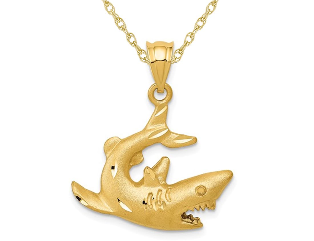 14K Yellow Gold Shark Charm Necklace for Men & Women - Perfect Gift