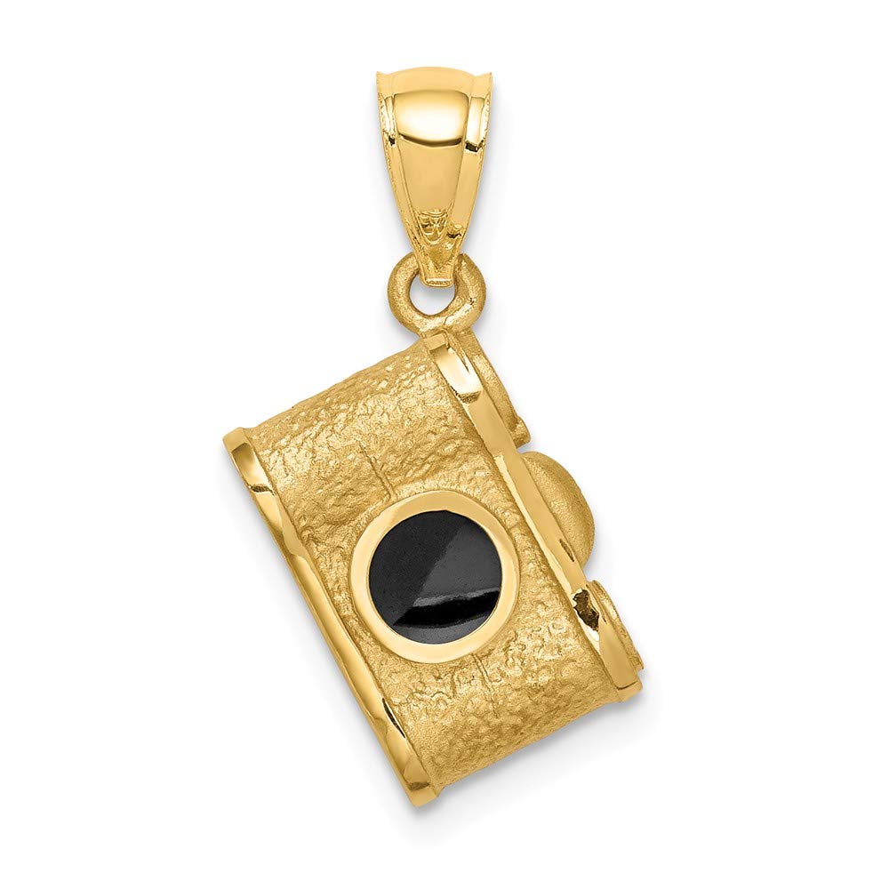 14K Yellow Gold Brushed & Polished Enameled Camera Pendant Necklace - Vintage Inspired Jewelry Gift for Photographers & Travel Lovers - Perfect for Birthdays, Anniversaries & Special Occasions