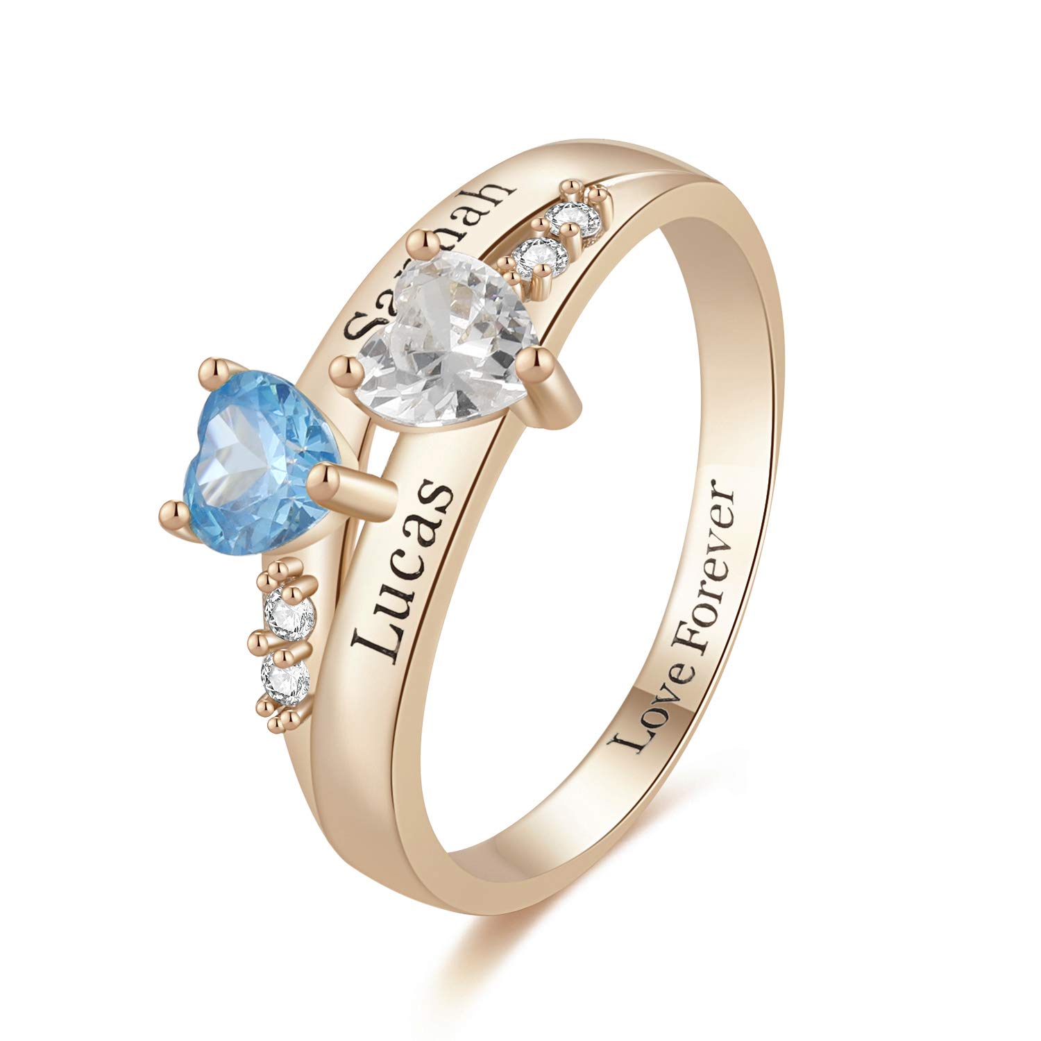 Personalized Sterling Silver Name Rings with 2-5 Birthstones - Custom Engraved Stackable Rings for Women, Gift for Anniversary, Birthday, Mother's Day & Special Occasions