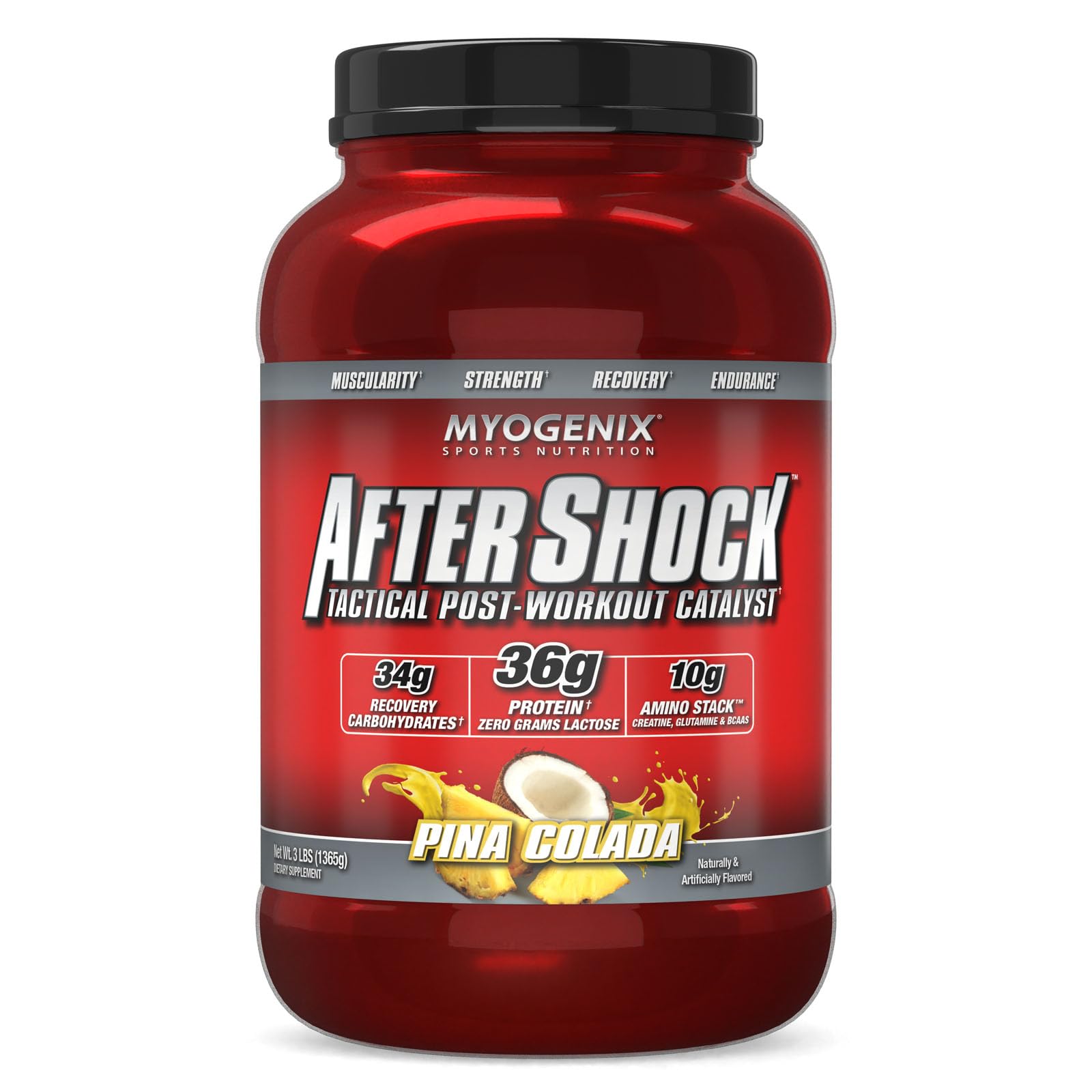 MYOGENIX Aftershock Post Workout Recovery Powder - 3lb Whey Protein for Muscle Growth & Mass Gain | Anabolic Protein Blend with Creatine, Glutamine & BCAAs | Pina Colada Flavor | Ideal for Gym Recovery & Bodybuilding Supplements