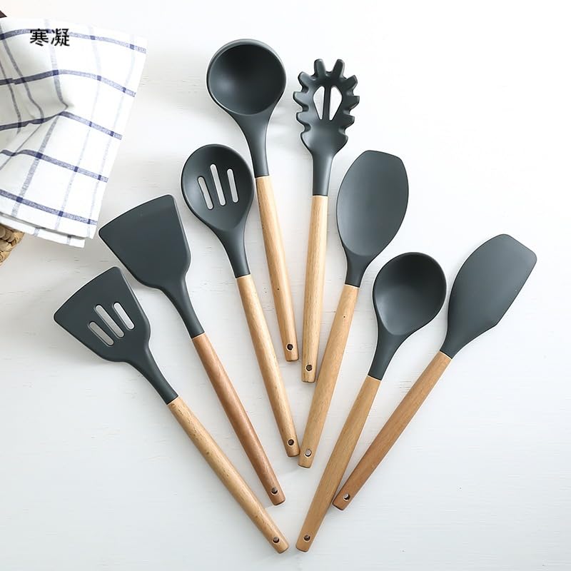 33-Piece Non-Stick Silicone Kitchen Utensil Set with Wooden Handles & Holder - BPA Free, Heat Resistant up to 446°F - Perfect for Cooking, Baking, and Serving - Ideal for Home Chefs & Professional Kitchens